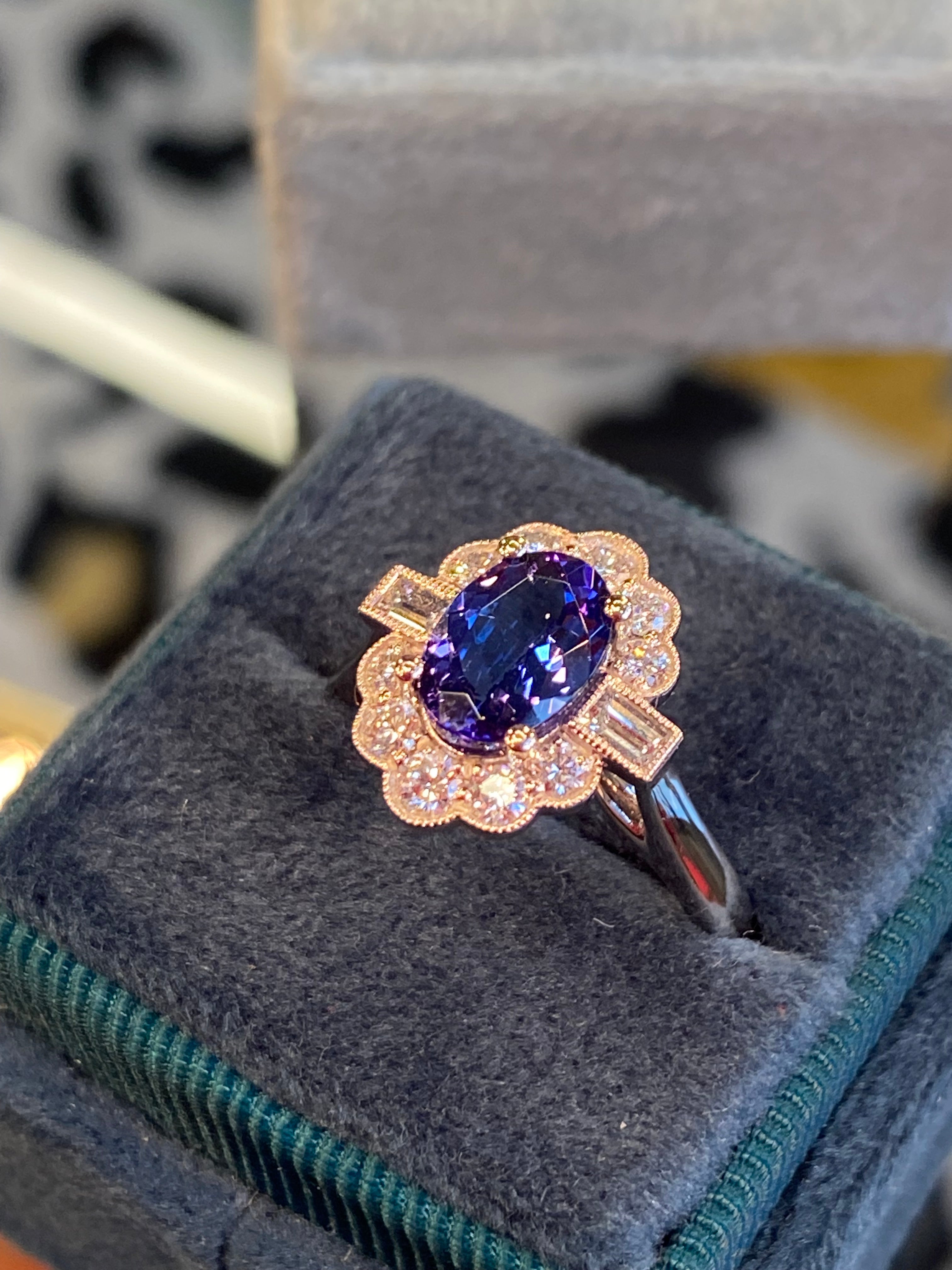 1.86 CTW Tanzanite and Natural Diamond Art Deco Style Ring in Platinum