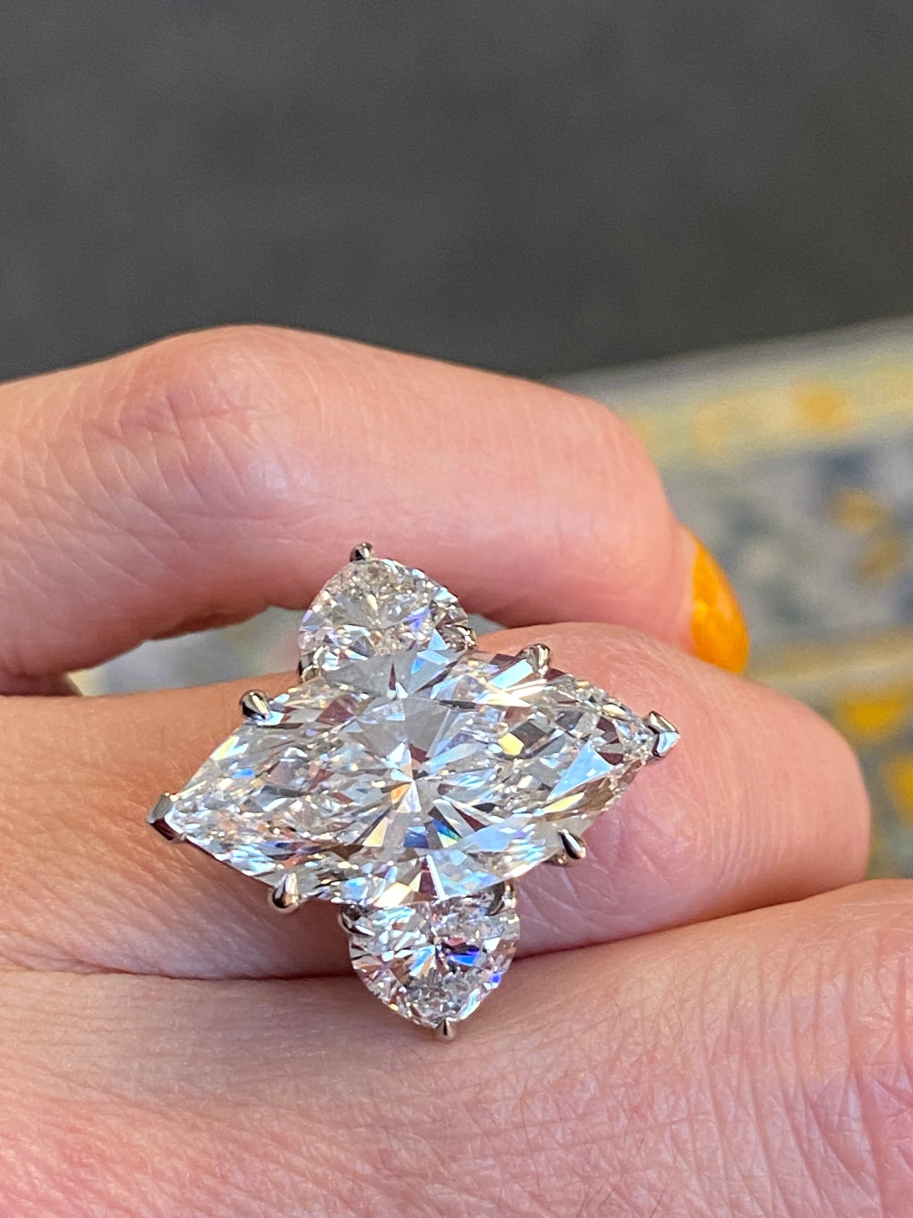 10.00 Carat Marquise Cut + 3.00CTW Heart Cut Lab Diamond Engagement Ring in Platinum