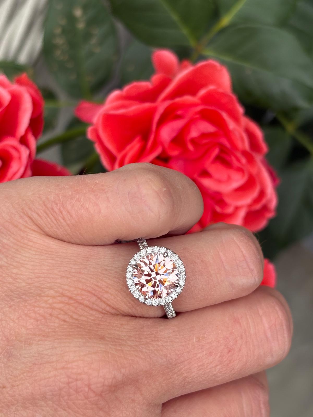 3.52 CTW Fancy Pink Lab Grown Diamond Halo Ring in Platinum