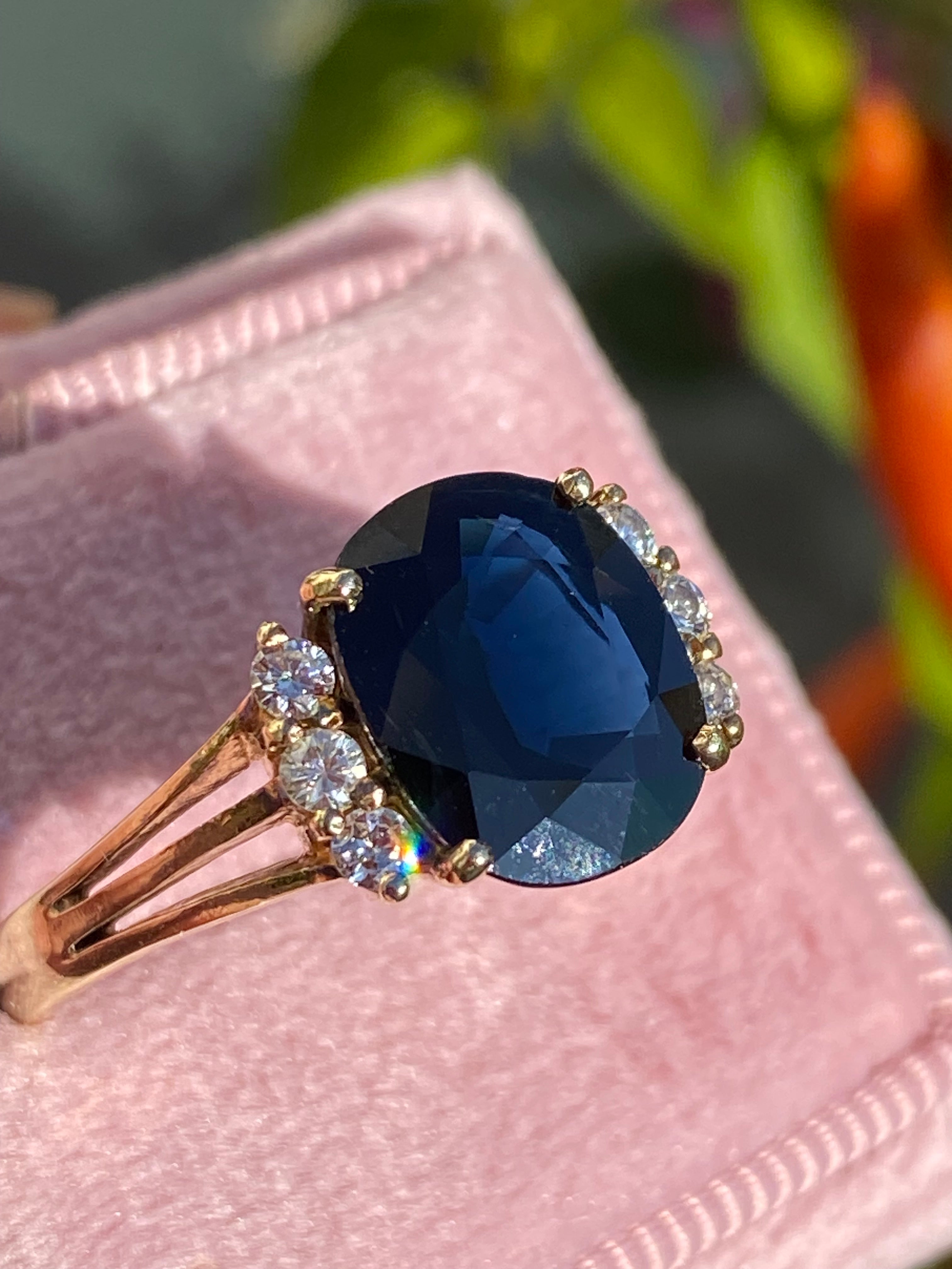 Vintage 3.80 Carat Sapphire and Diamond Ring in 14ct Yellow Gold