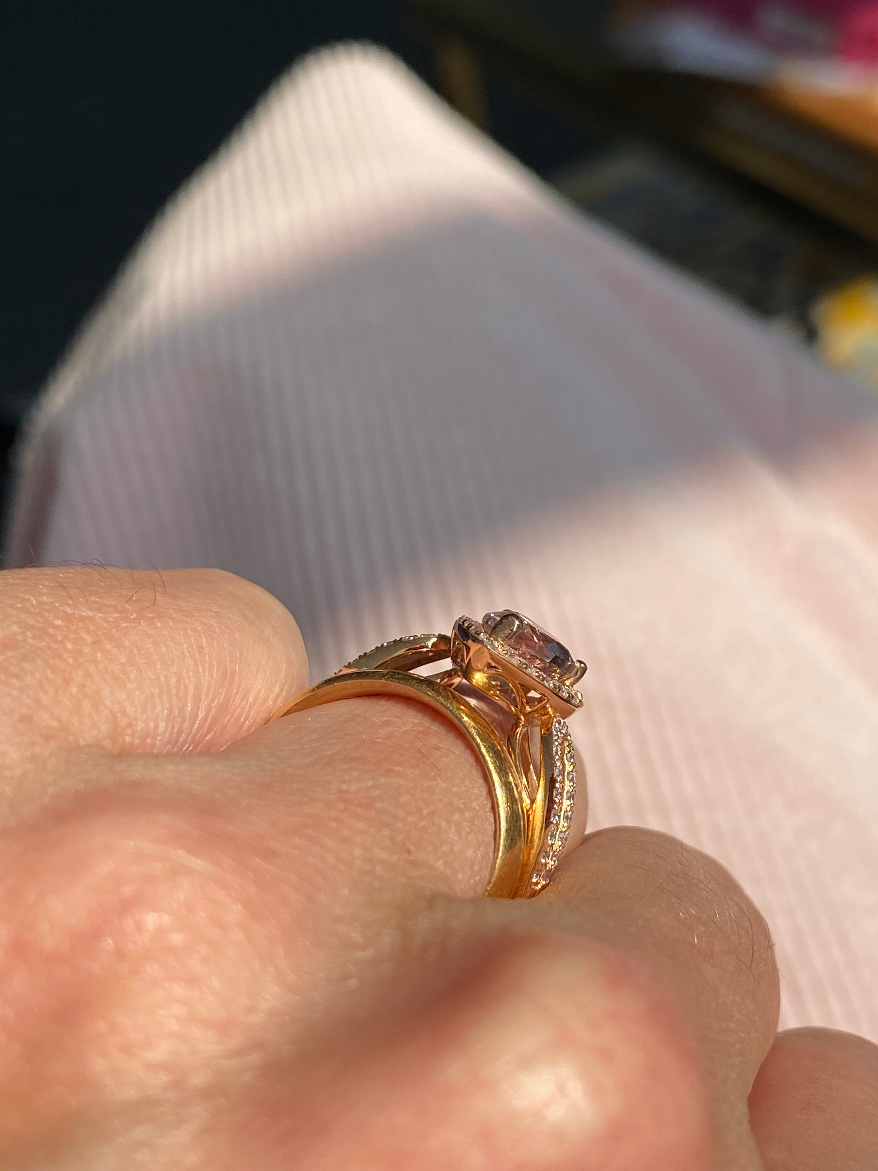 2.03 CTW Pear Cut Morganite and Natural Diamond Ring in 18ct Rose Gold