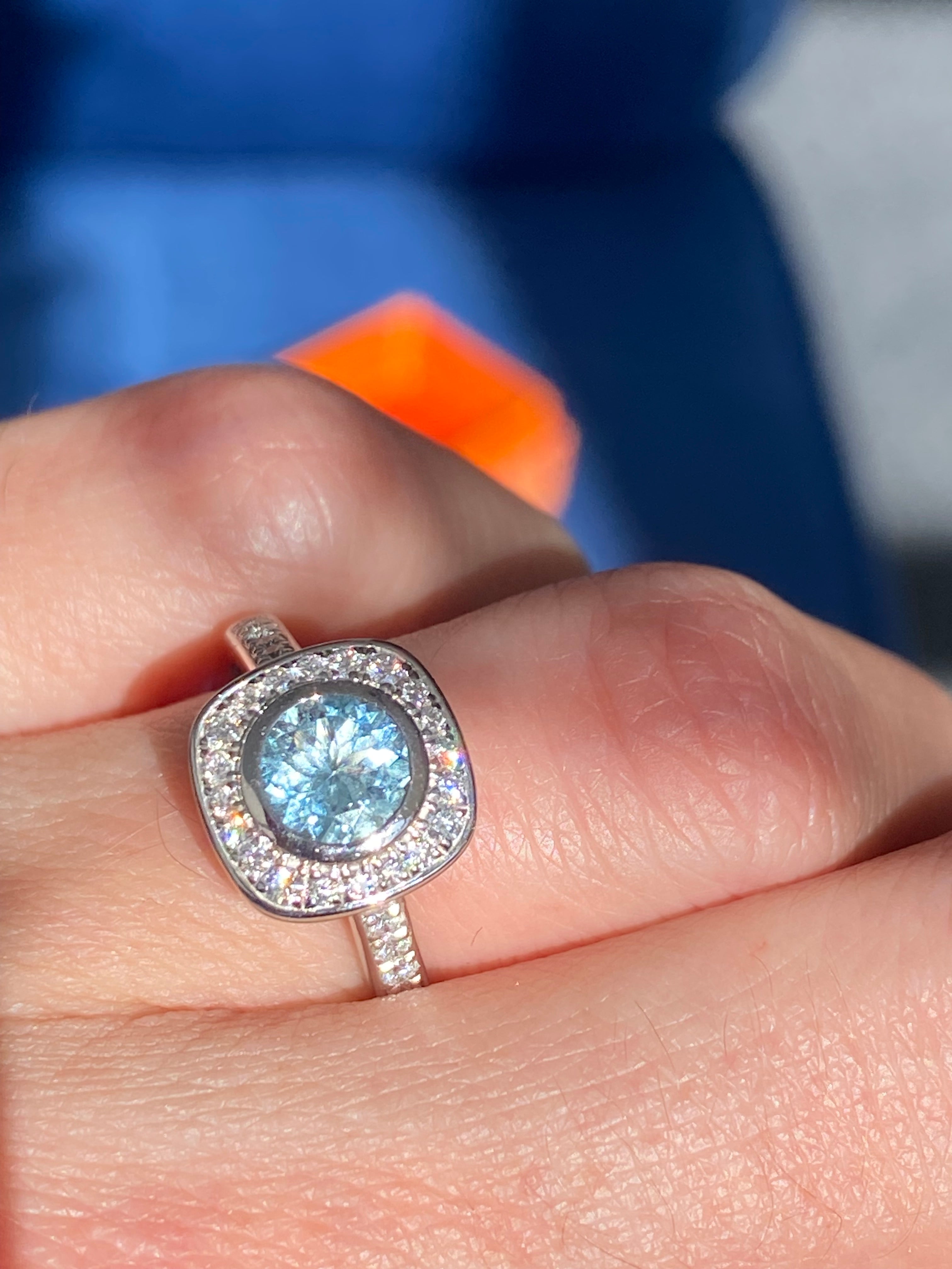 1.11 CTW Aquamarine and Natural Diamond Ring in Platinum