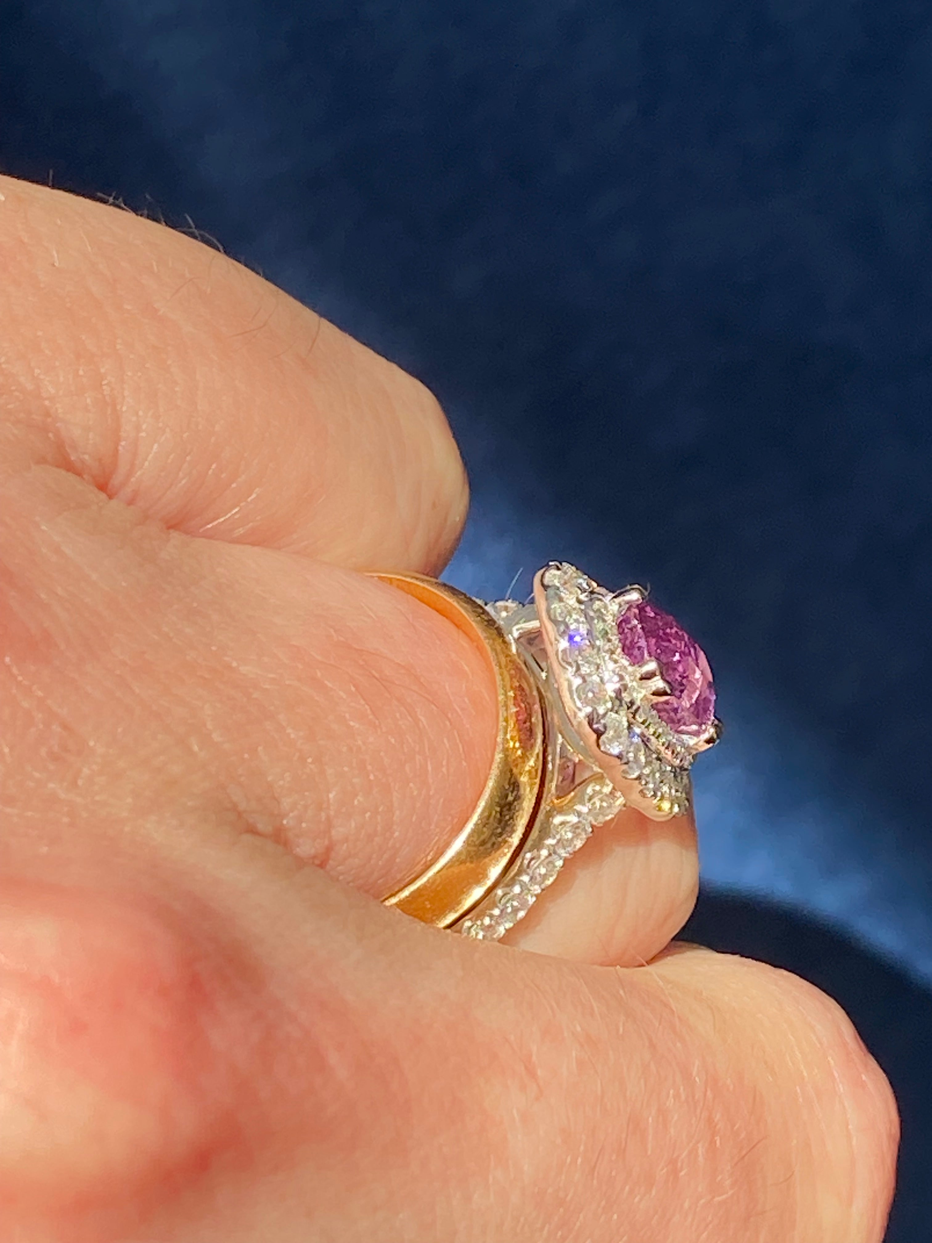 1.95 Carat Purple Sapphire and 0.97ctw Natural Diamond Halo Ring in Platinum