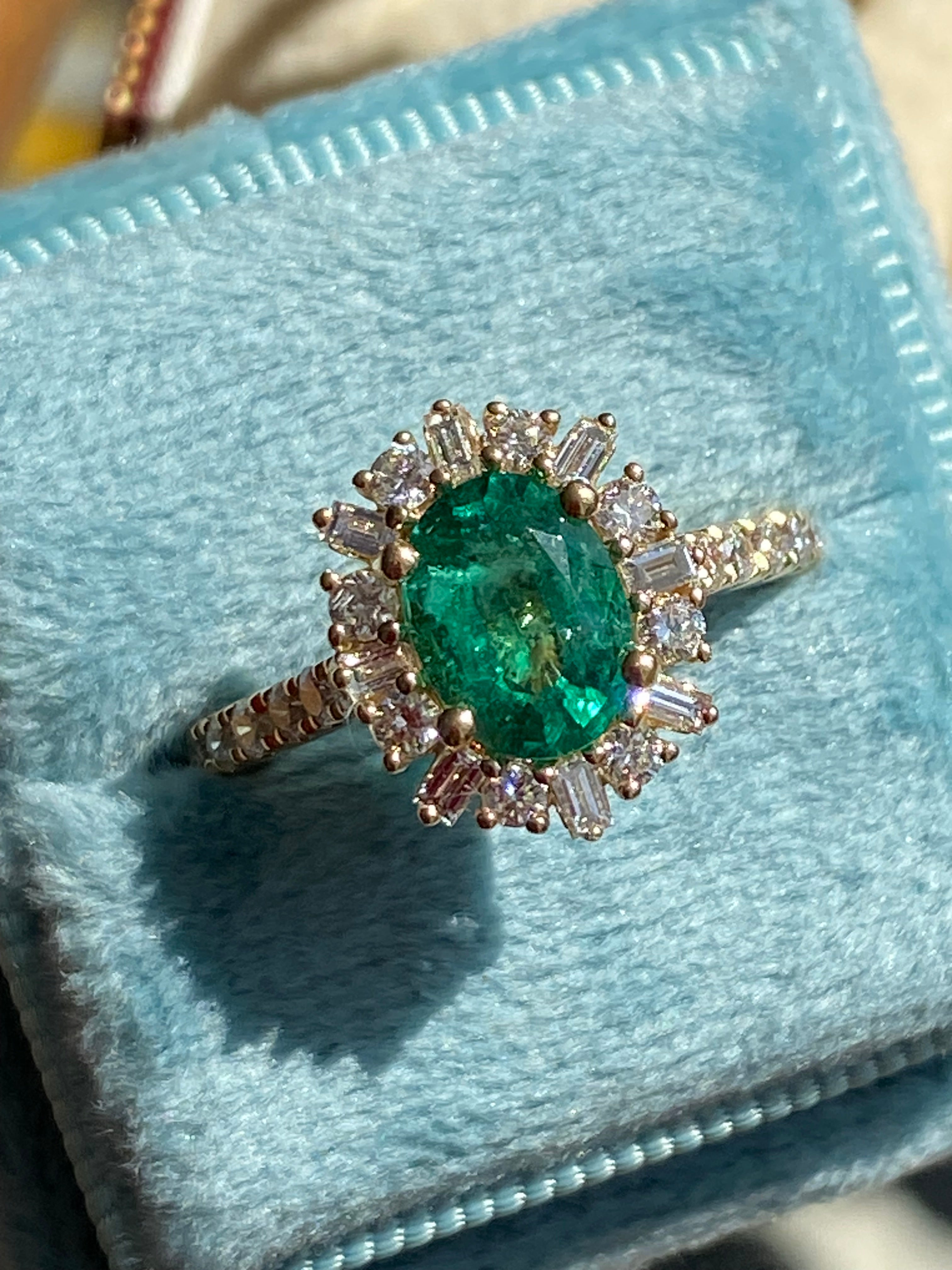 1.76 CTW Oval Cut Emerald and Natural Diamond Ring in 18ct Yellow Gold