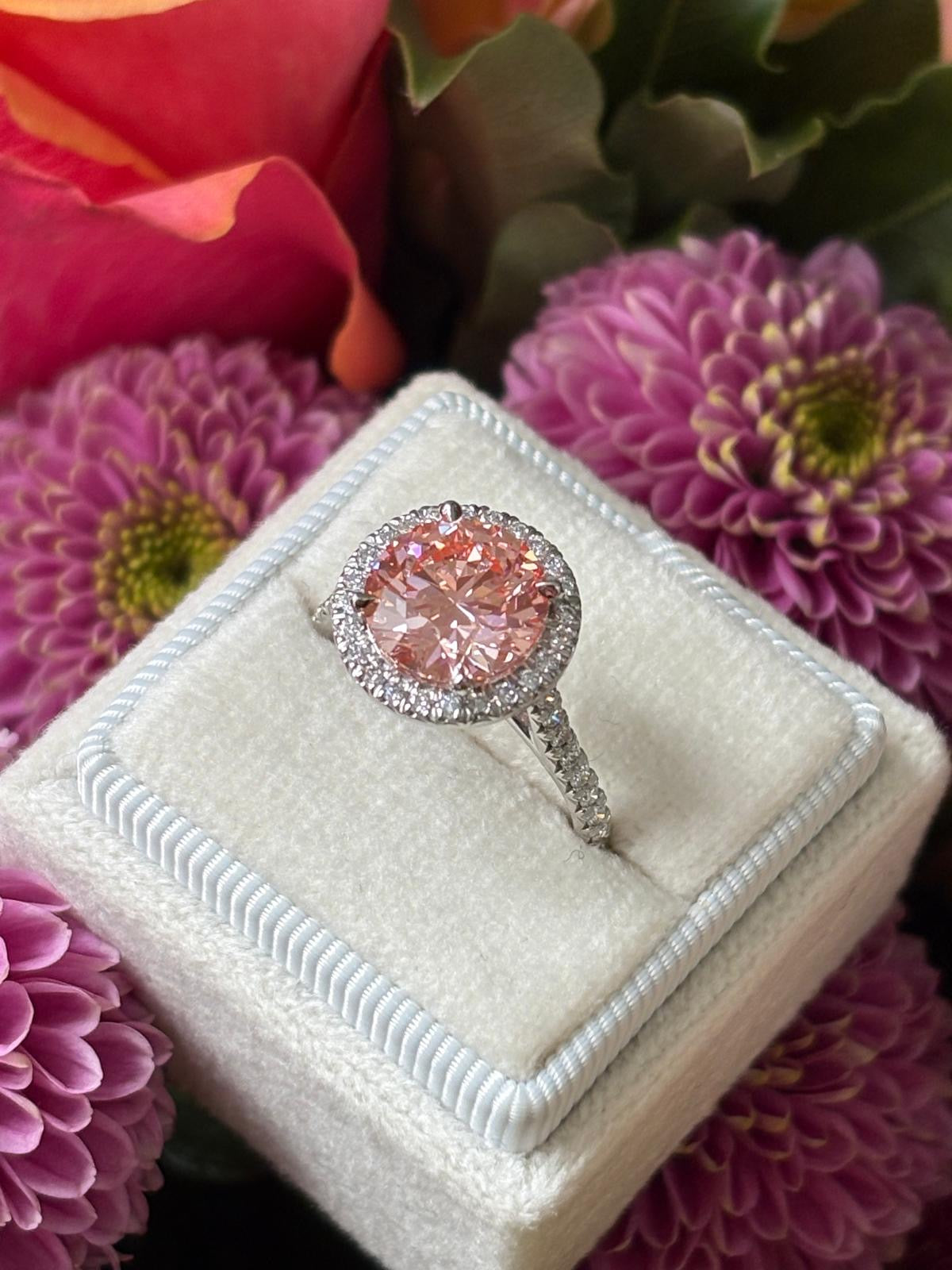 3.52 CTW Fancy Pink Lab Grown Diamond Halo Ring in Platinum