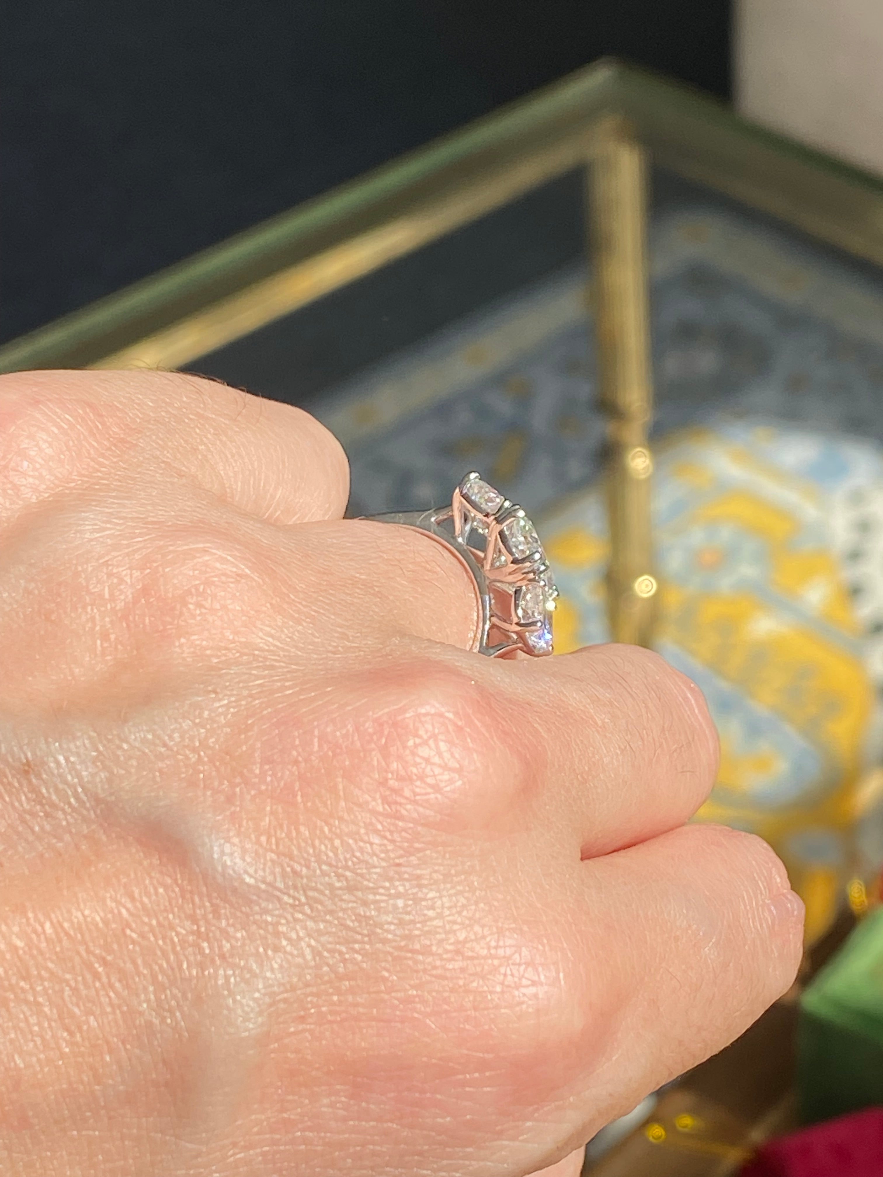 4.10 CTW Cushion Cut D Colour VS1 Lab Diamond Three Stone Ring in Platinum
