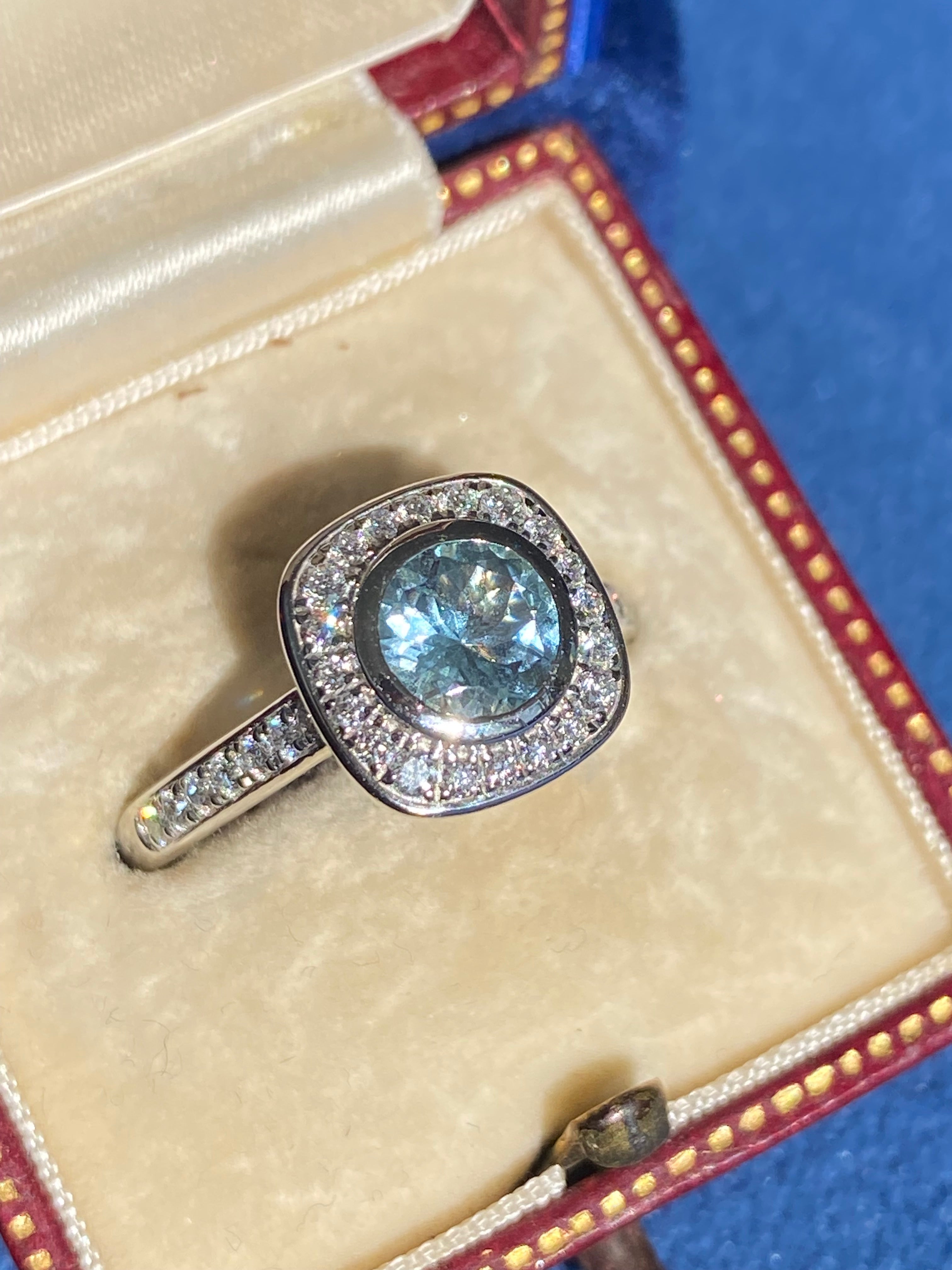 1.11 CTW Aquamarine and Natural Diamond Ring in Platinum
