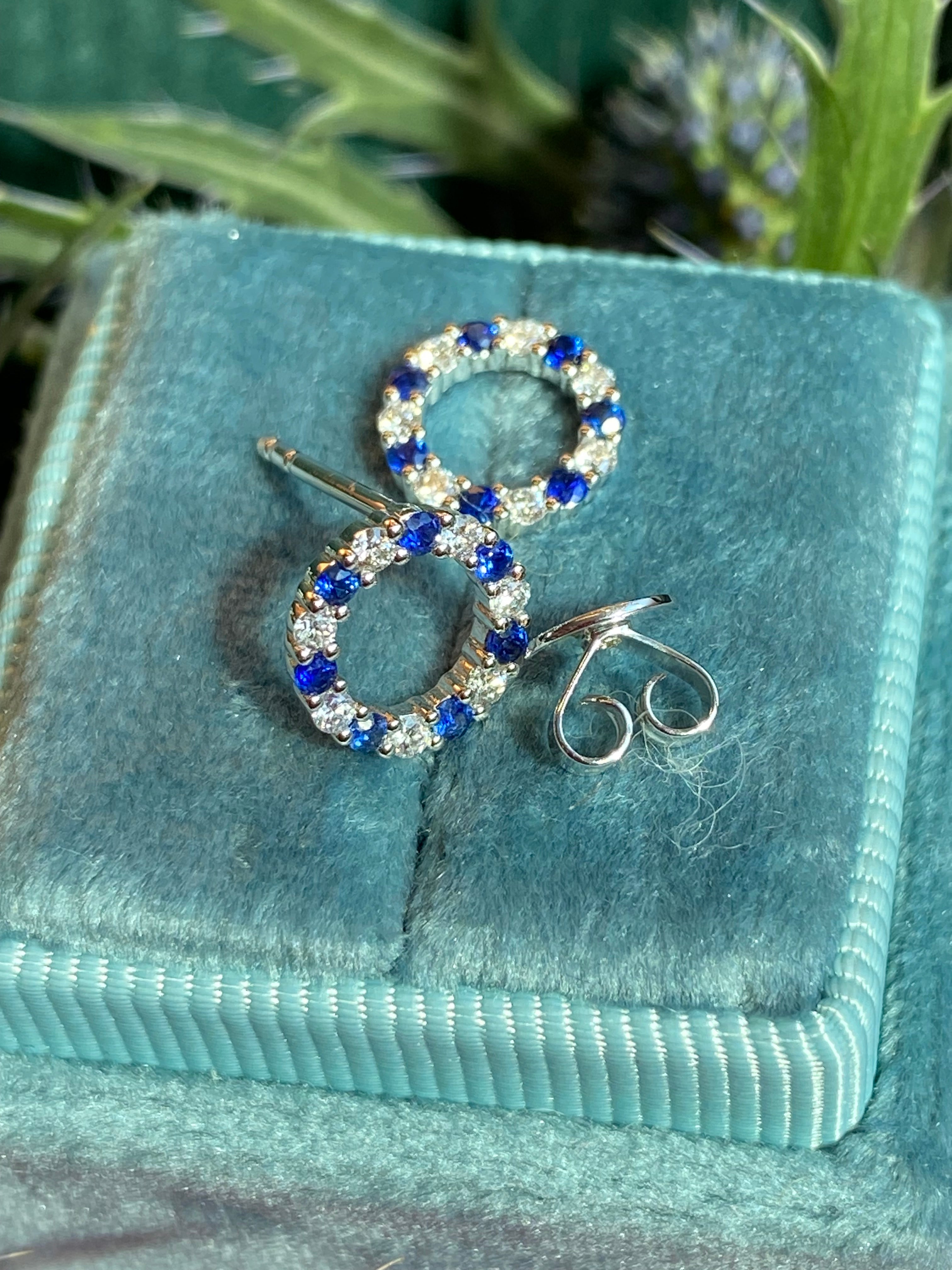 Sapphire and Diamond Stud Earrings in 18ct White Gold
