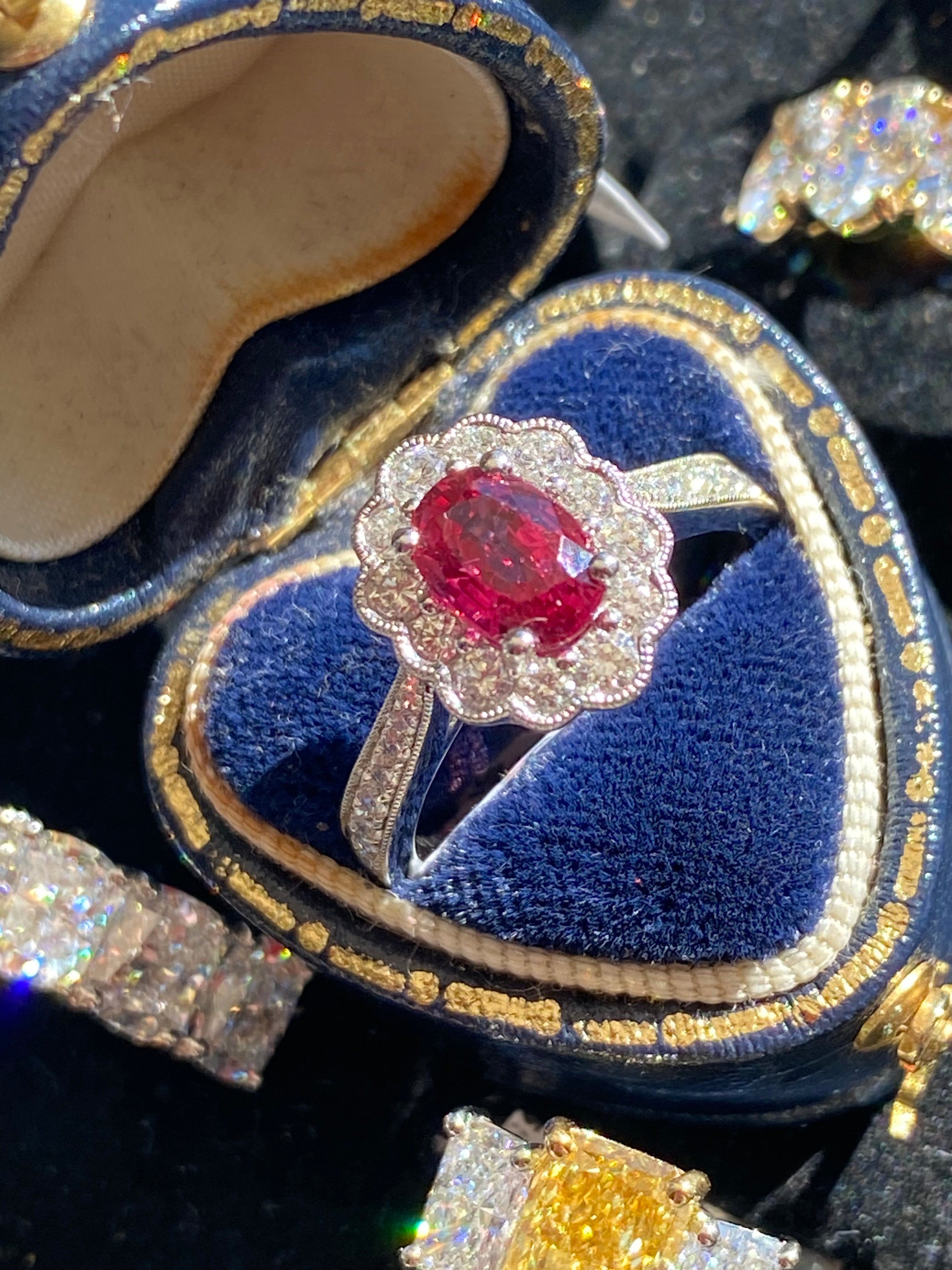 1.92ctw Oval-Cut Ruby and Natural Diamond Halo Ring in Platinum