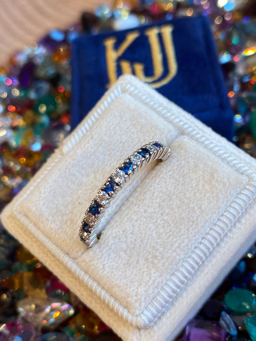 0.47ctw Natural Sapphire and Moissanite Eternity Stacking Ring in Sterling Silver