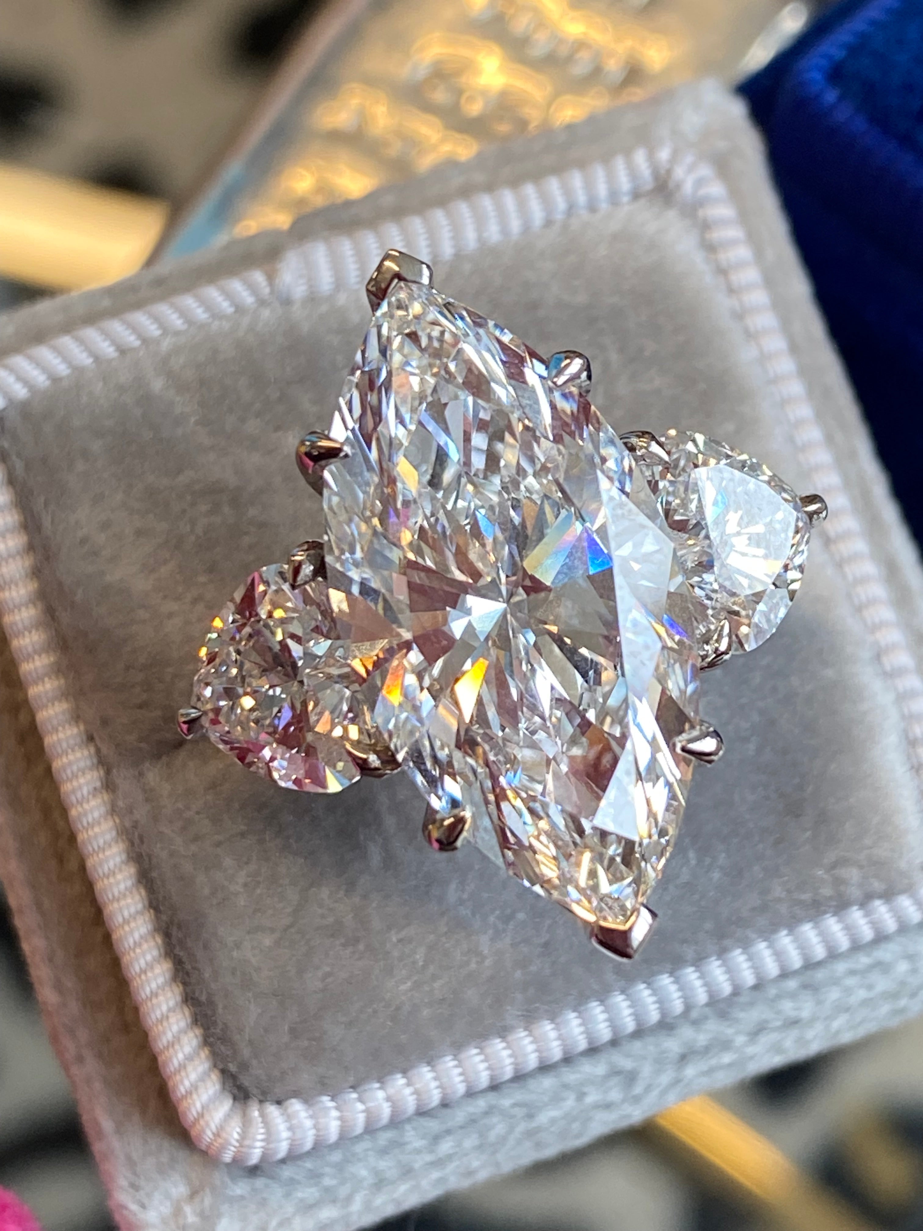 10.00 Carat Marquise Cut + 3.00CTW Heart Cut Lab Diamond Engagement Ring in Platinum