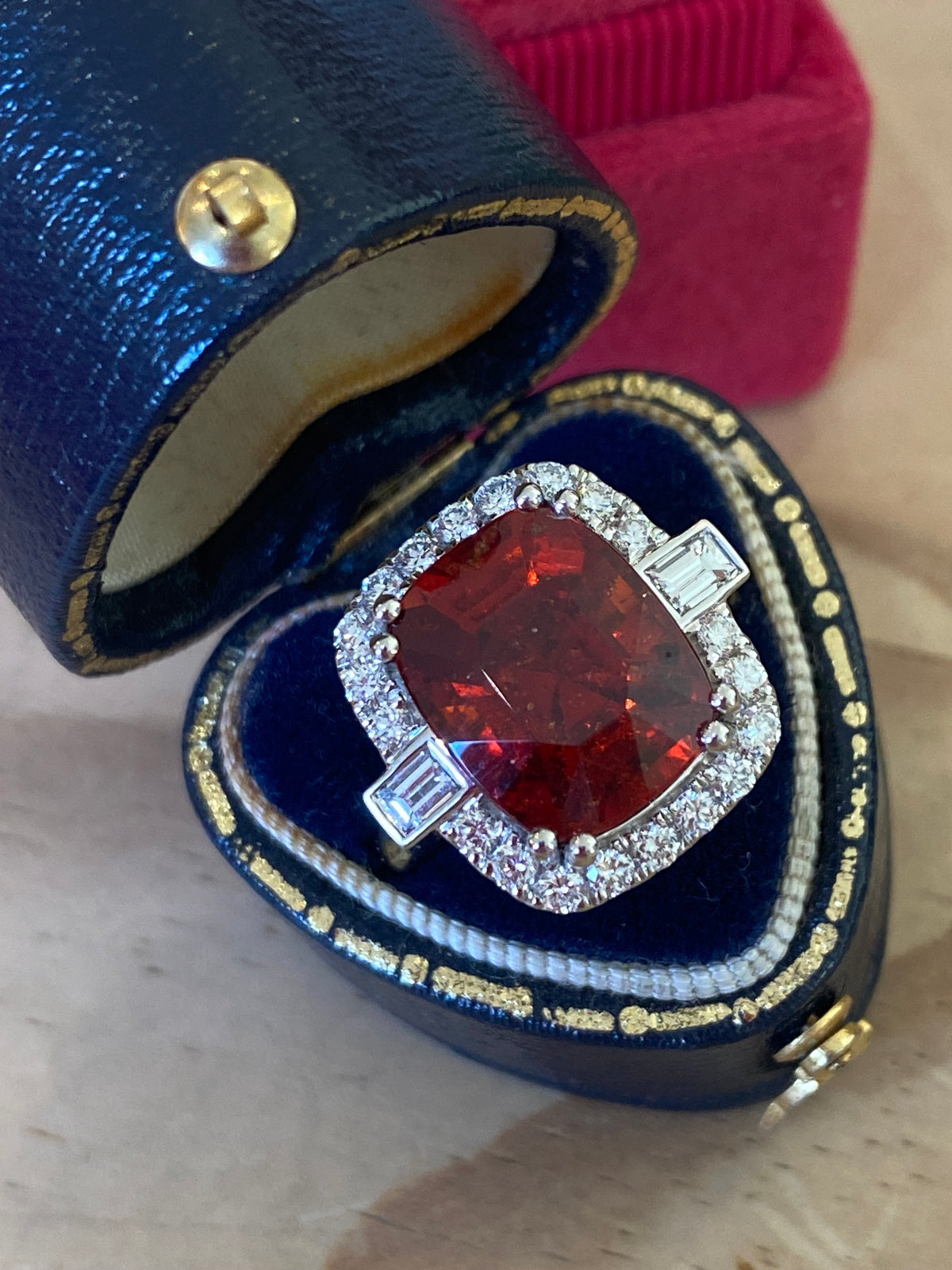 7.36 Carat Hessonite Garnet and Natural Diamond Ring in 18ct Gold