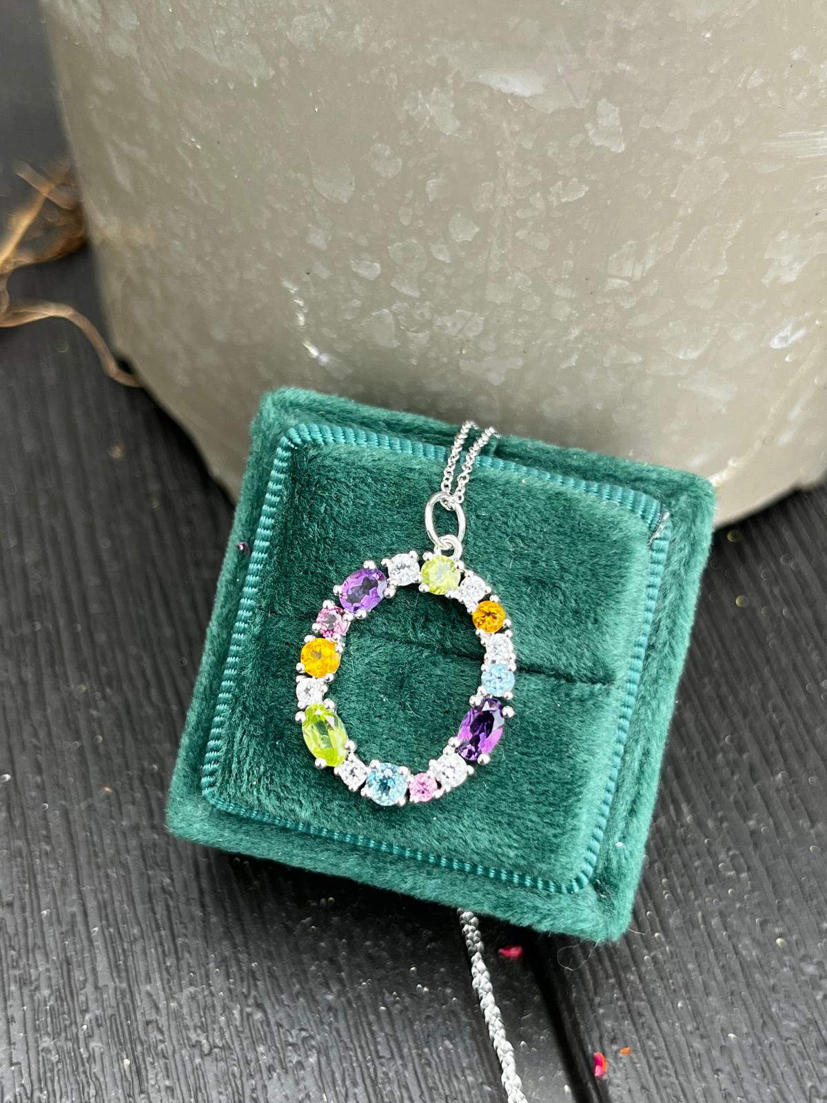1.61 CTW Peridot, Pink Sapphire, Blue Topaz, Citrine, Amethyst, and Diamond Pendant Necklace in 18ct White Gold