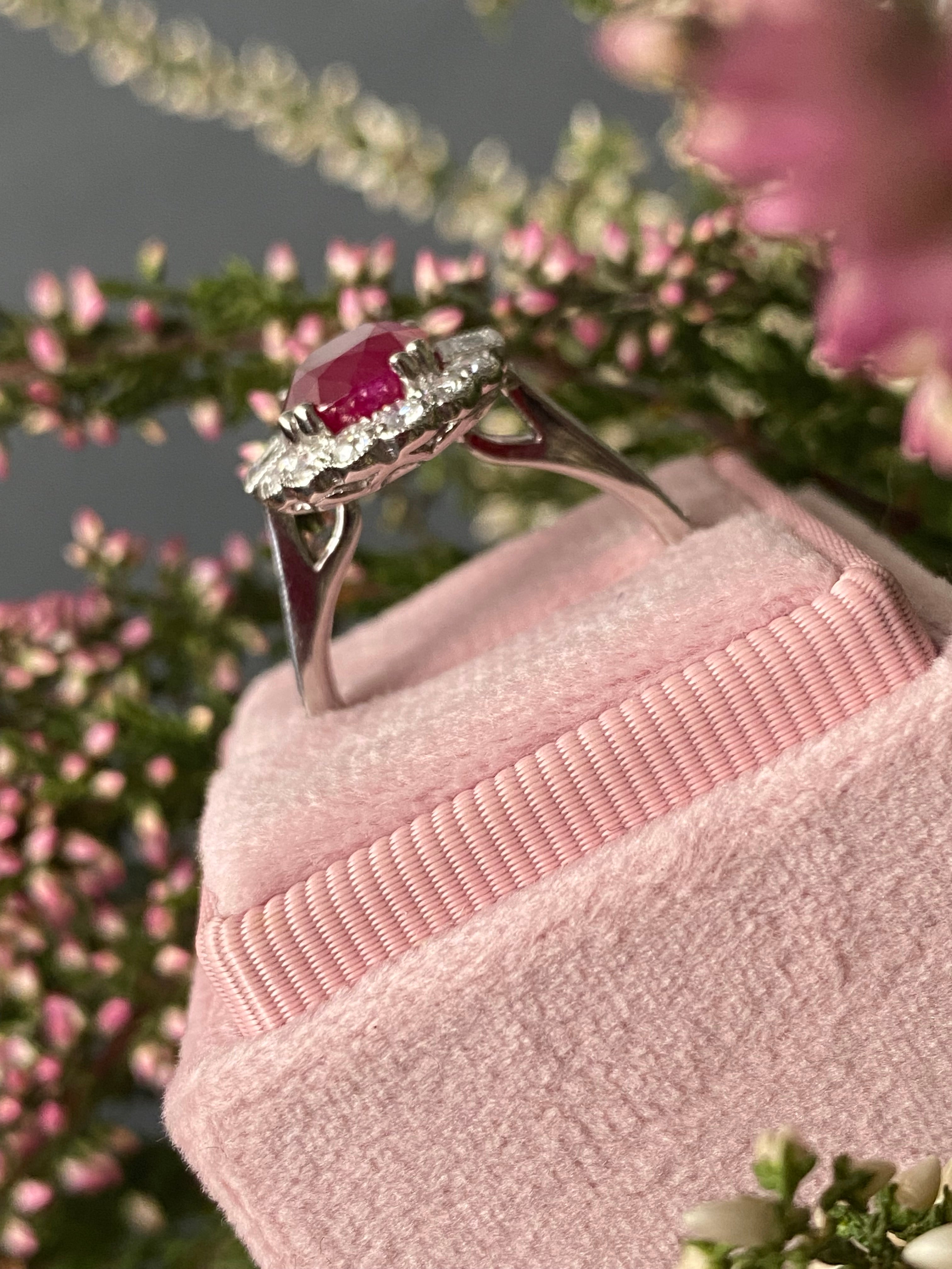 3.54 Carat Oval-Cut Ruby and 0.77 ctw Natural Diamond Halo Ring in Platinum