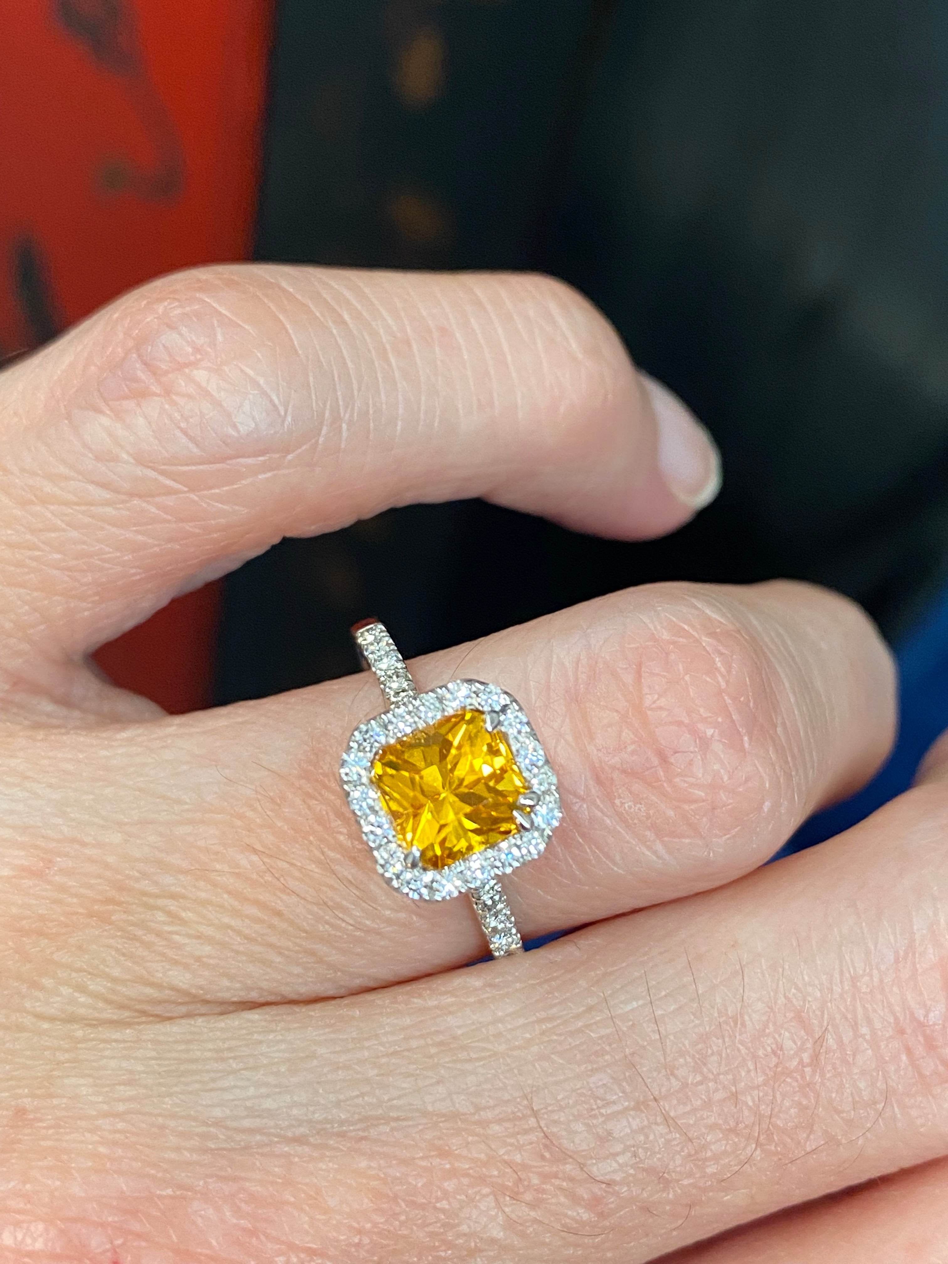 2.50 Carat Orange Sapphire and Natural Diamond Halo Engagement Ring