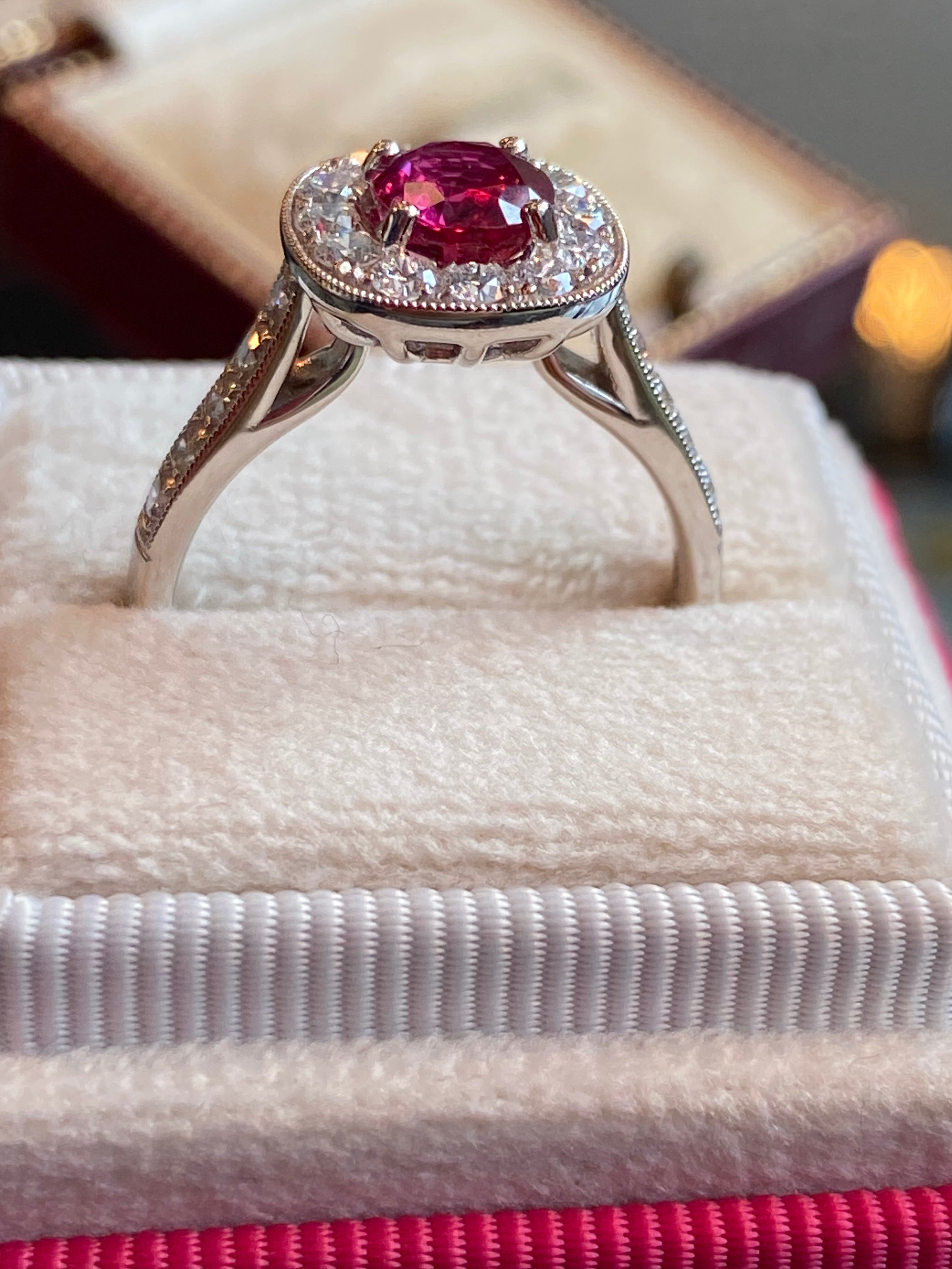1.89 CTW Oval-Cut Ruby and Natural Diamond Halo Ring in Platinum