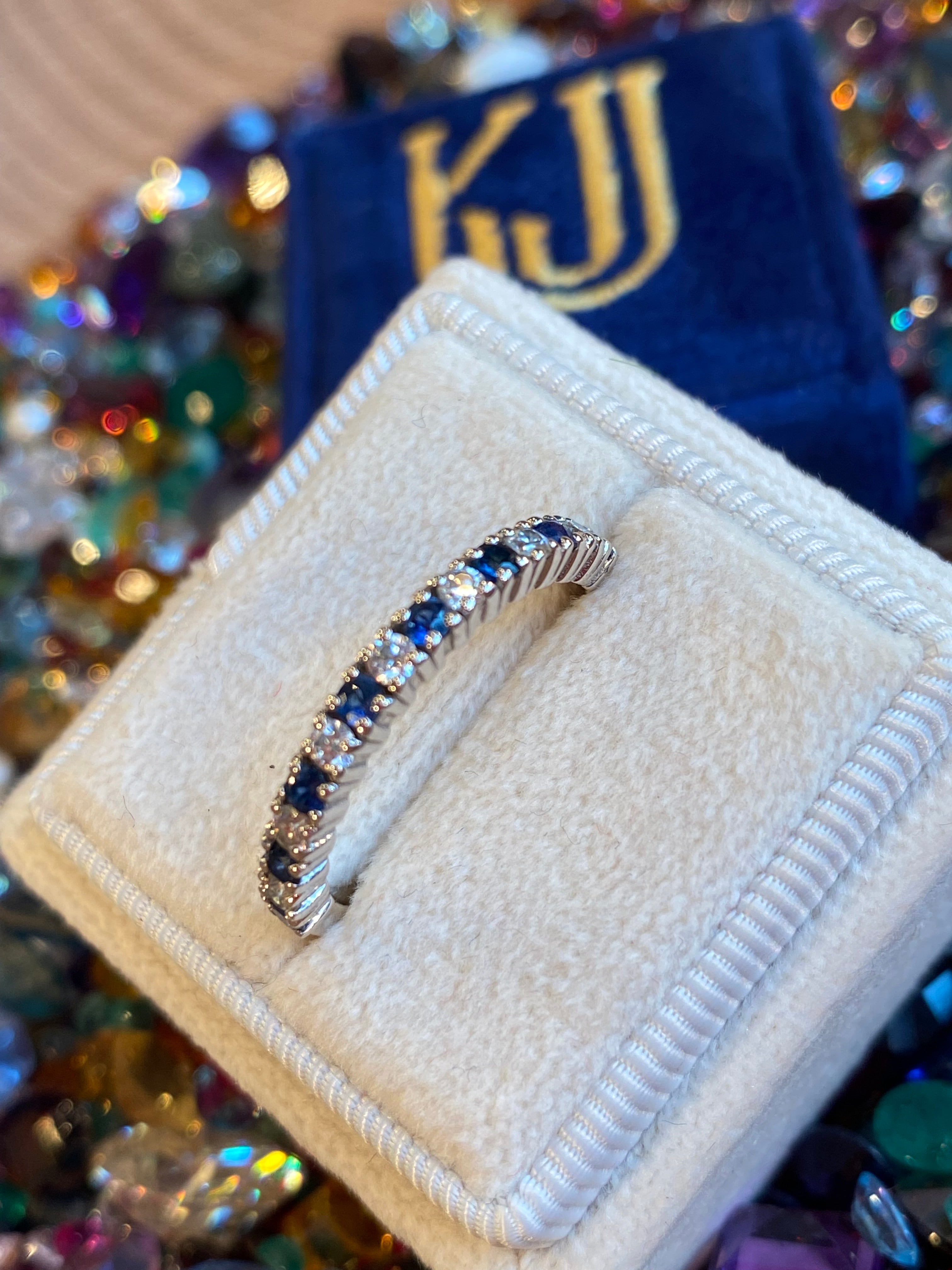 0.47ctw Natural Sapphire and Moissanite Eternity Stacking Ring