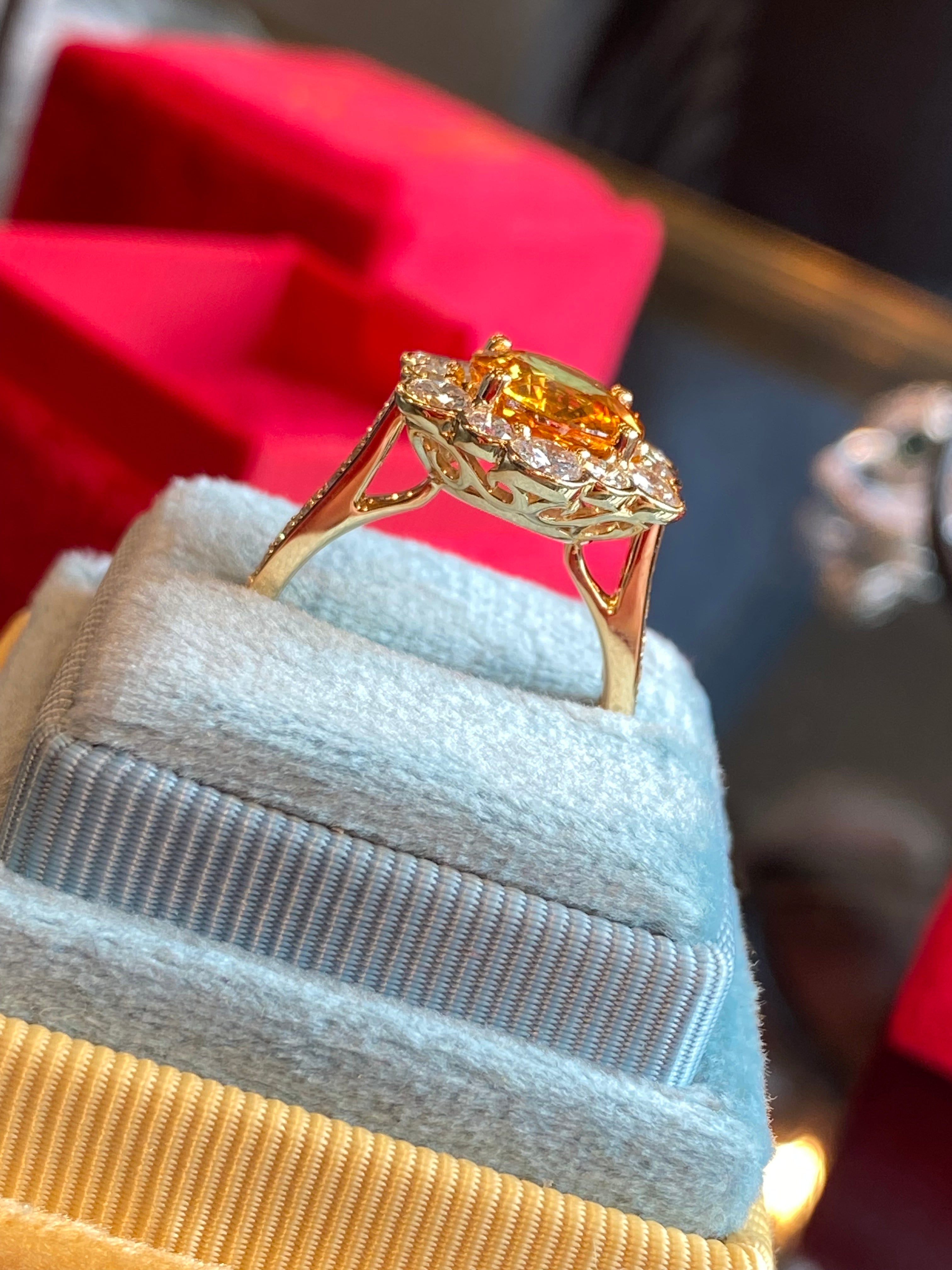 4.50 CTW Orange Sapphire and Natural Diamond Ring in 18ct Yellow Gold