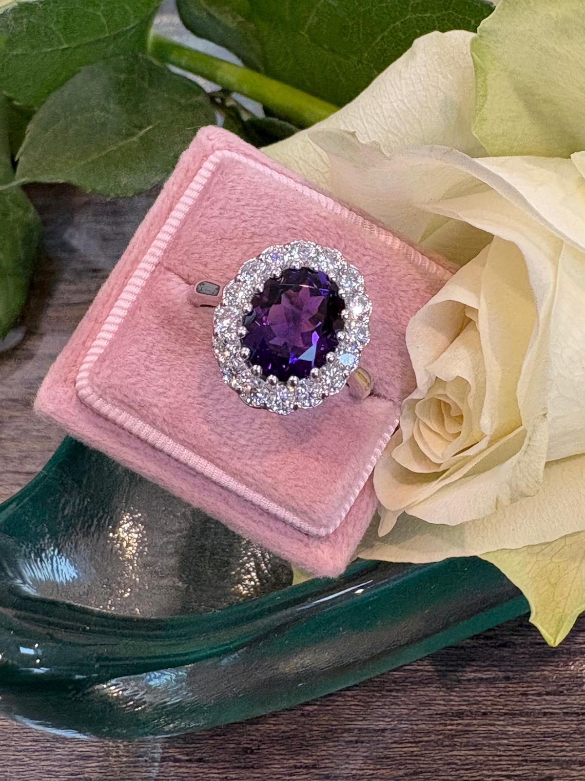 4.50 CTW Oval Cut Amethyst and Moissanite Halo Cocktail Ring