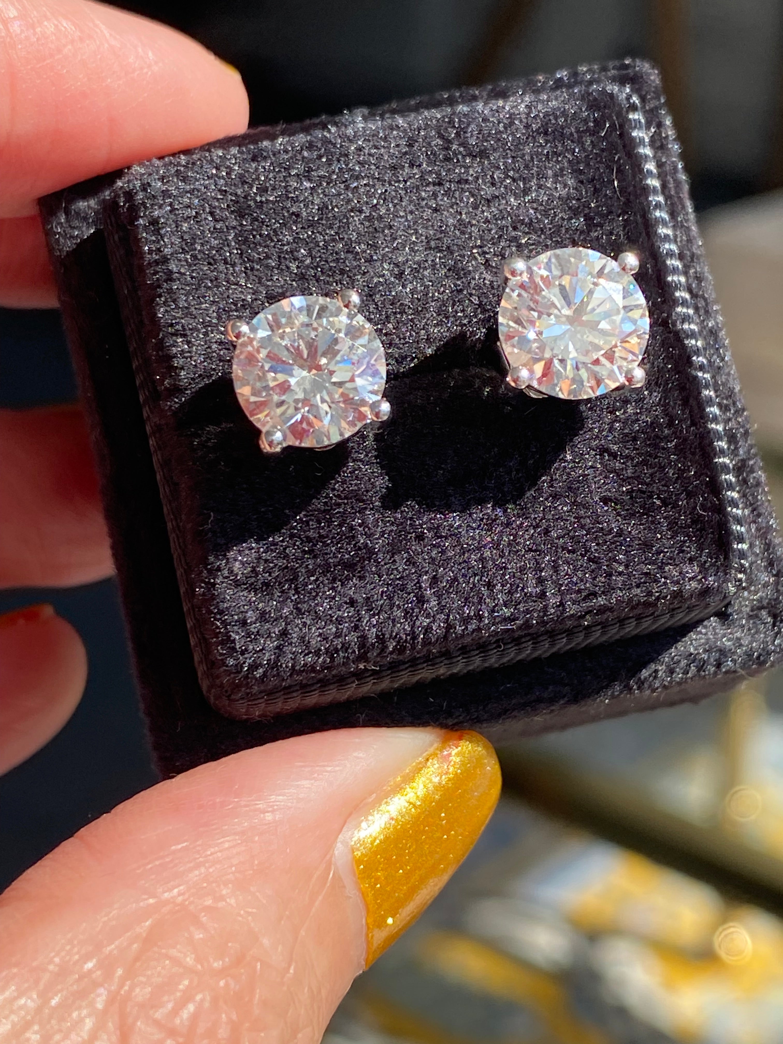4.00 CTW + Lab Grown Diamond Solitaire Stud Earrings, at Least F Colour / VVS Clarity