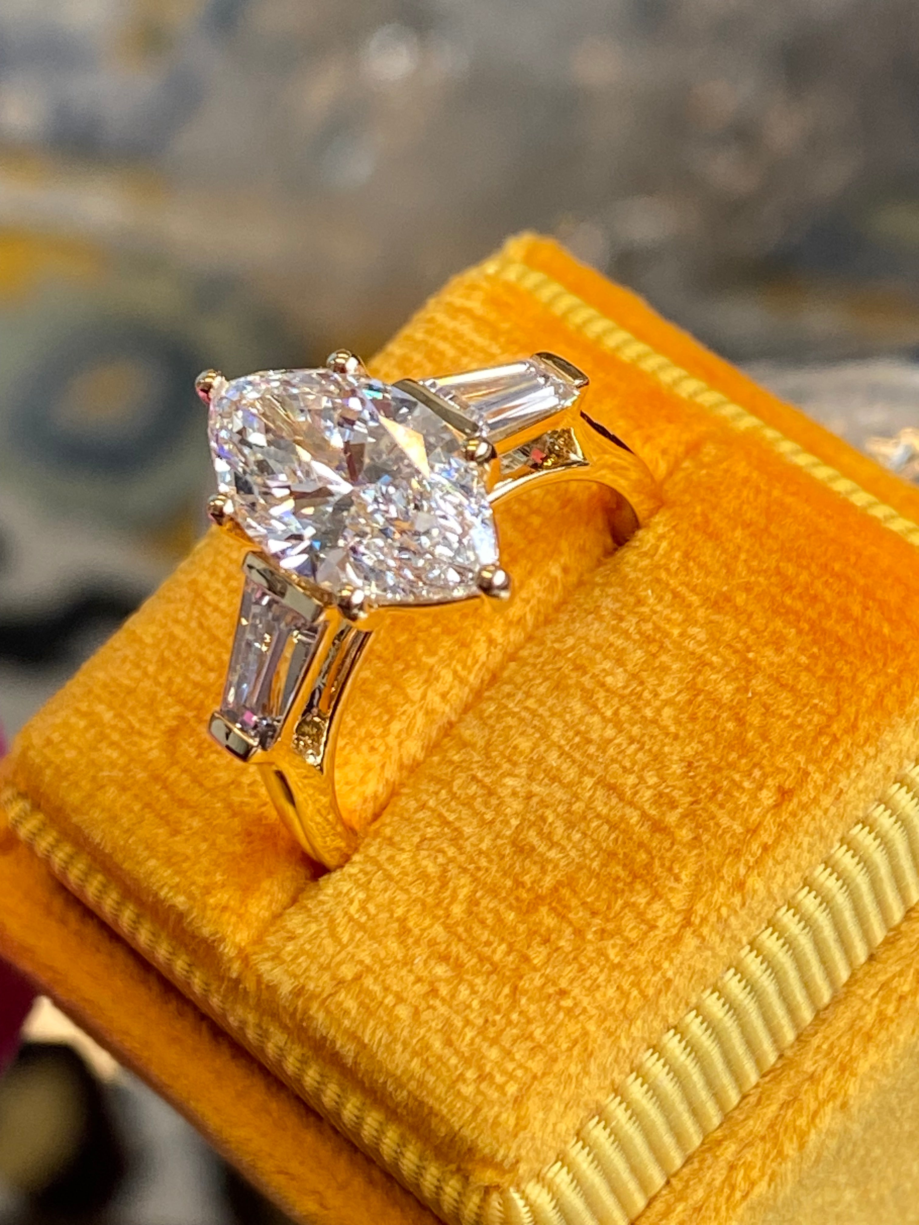 4.04 CTW Marquise Cut D Colour VS1 Lab Diamond Engagement Ring in 18ct Yellow Gold