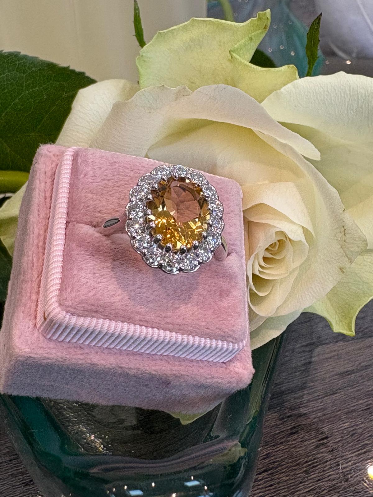 4.50 CTW Oval Cut Citrine and Moissanite Halo Cocktail Ring