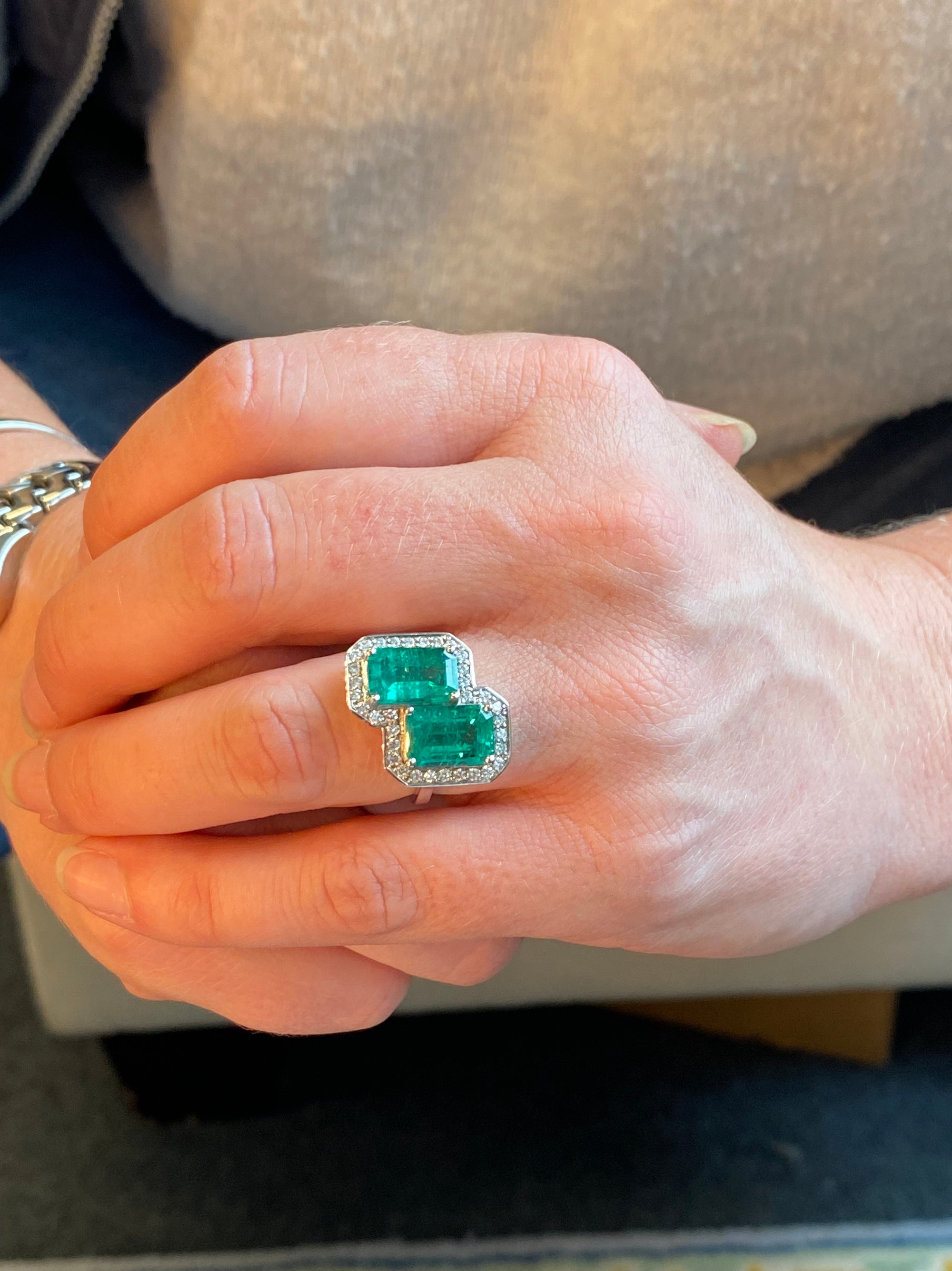 5.37 CTW Colombian Emerald and Natural Diamond Ring in Platinum