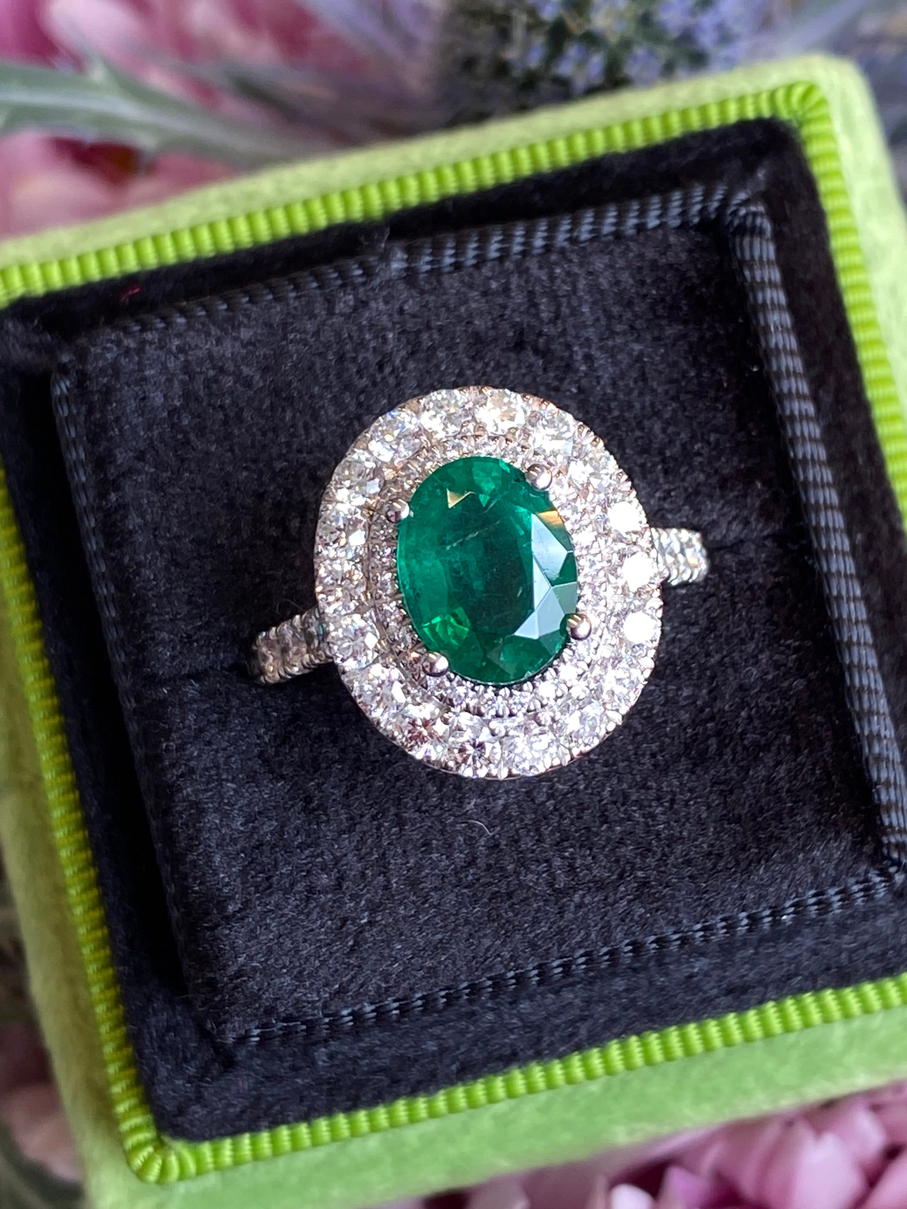 3.11 CTW Emerald and Natural Diamond Double Halo Ring in Platinum