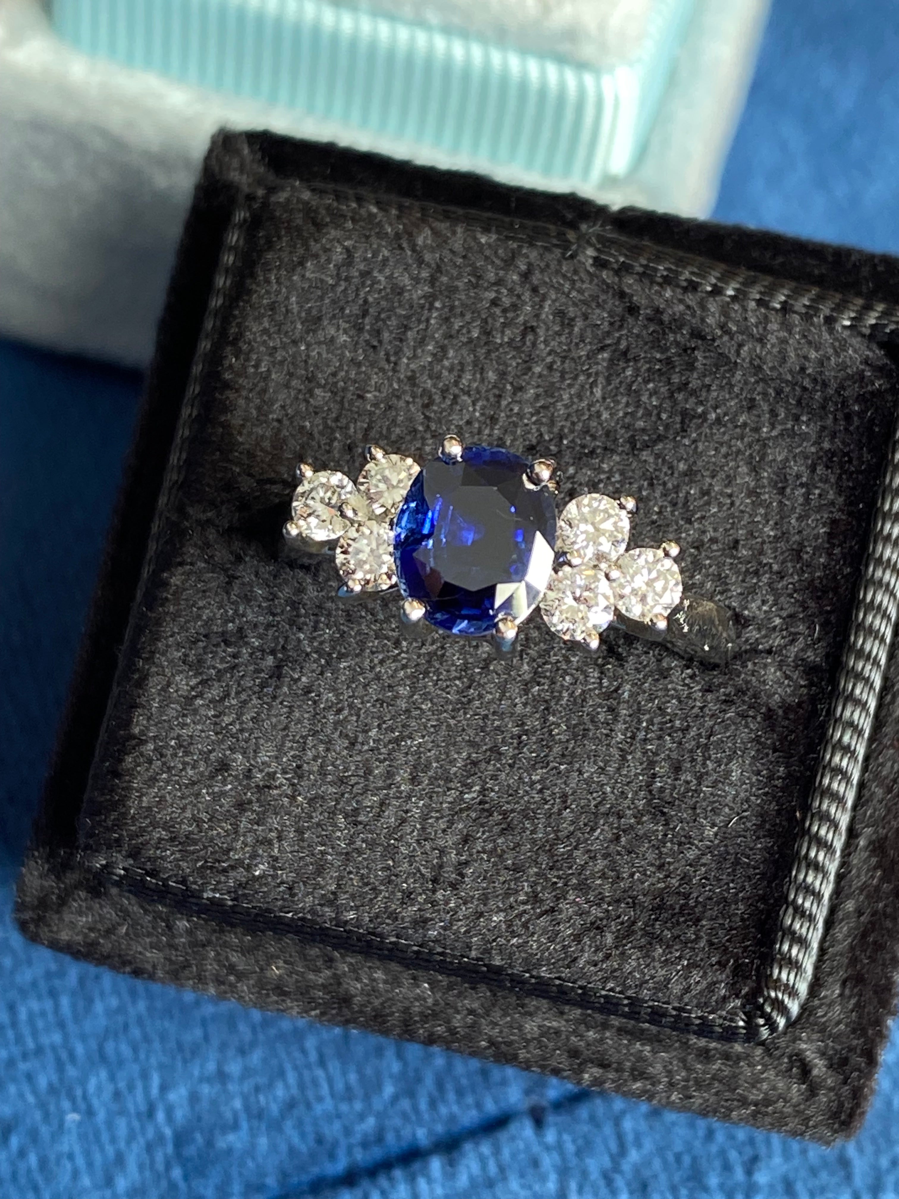 1.92 CTW Blue Ceylon Sapphire and Natural Diamond Trefoil Engagement Ring in Platinum