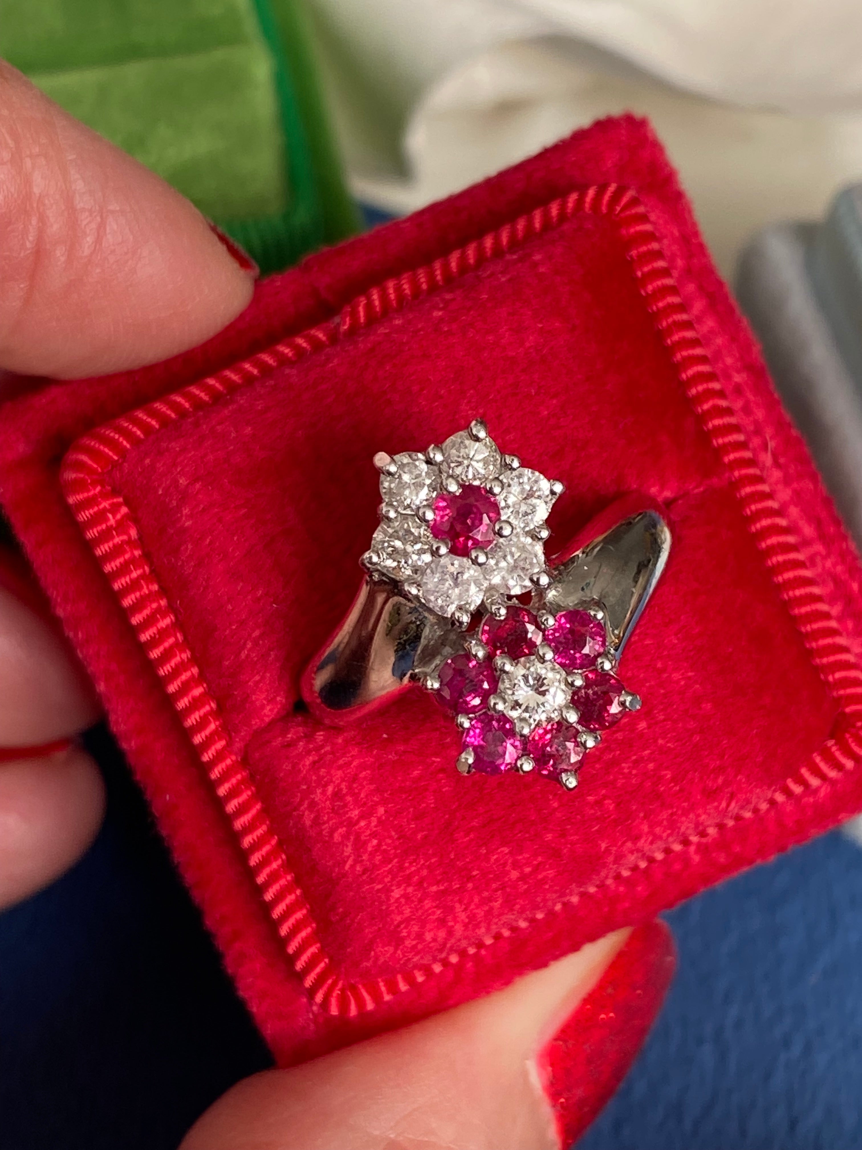 1.21 CTW Ruby and Natural Diamond Double Daisy Halo Ring in Platinum