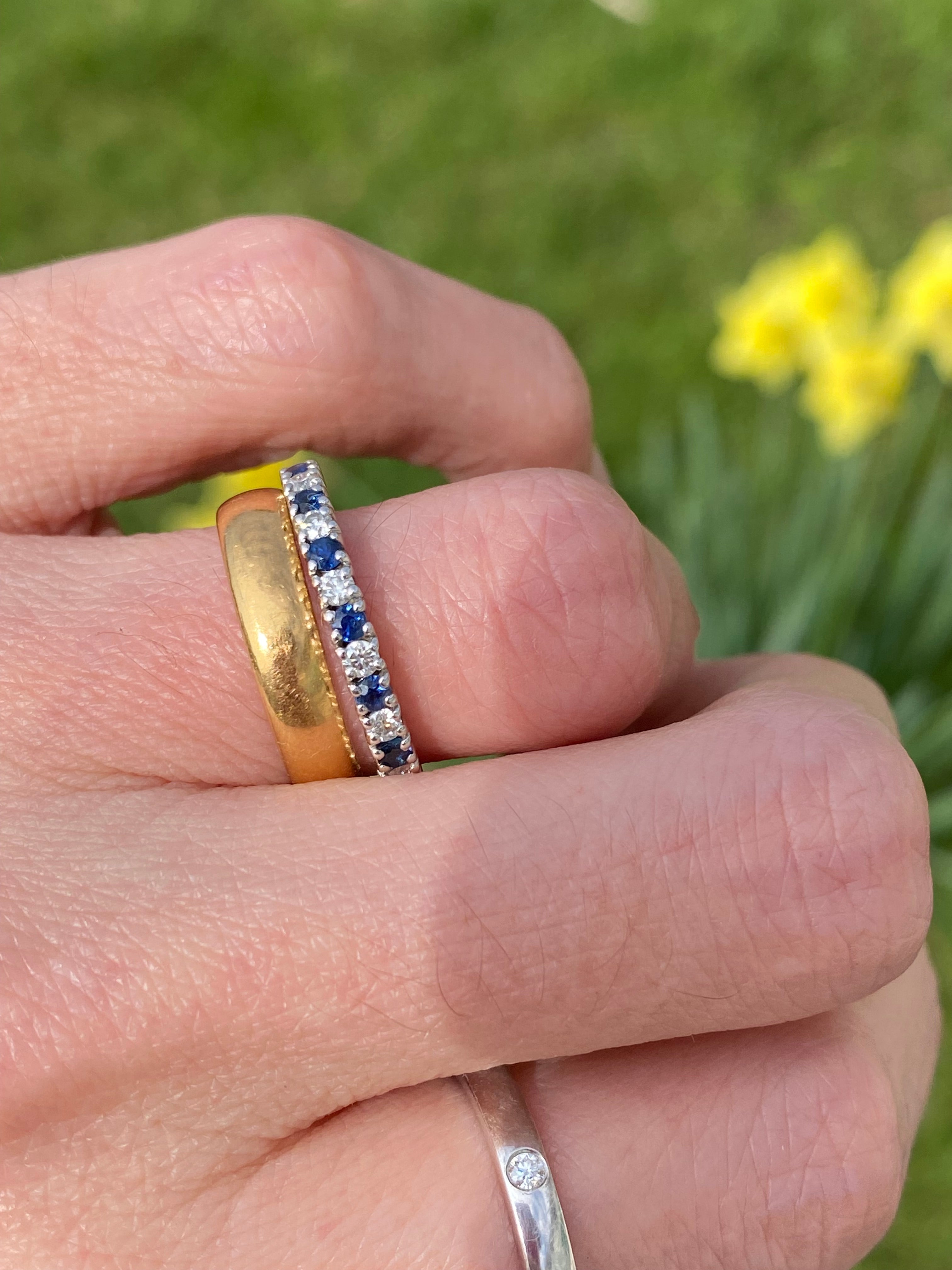 0.47ctw Natural Sapphire and Moissanite Eternity Stacking Ring
