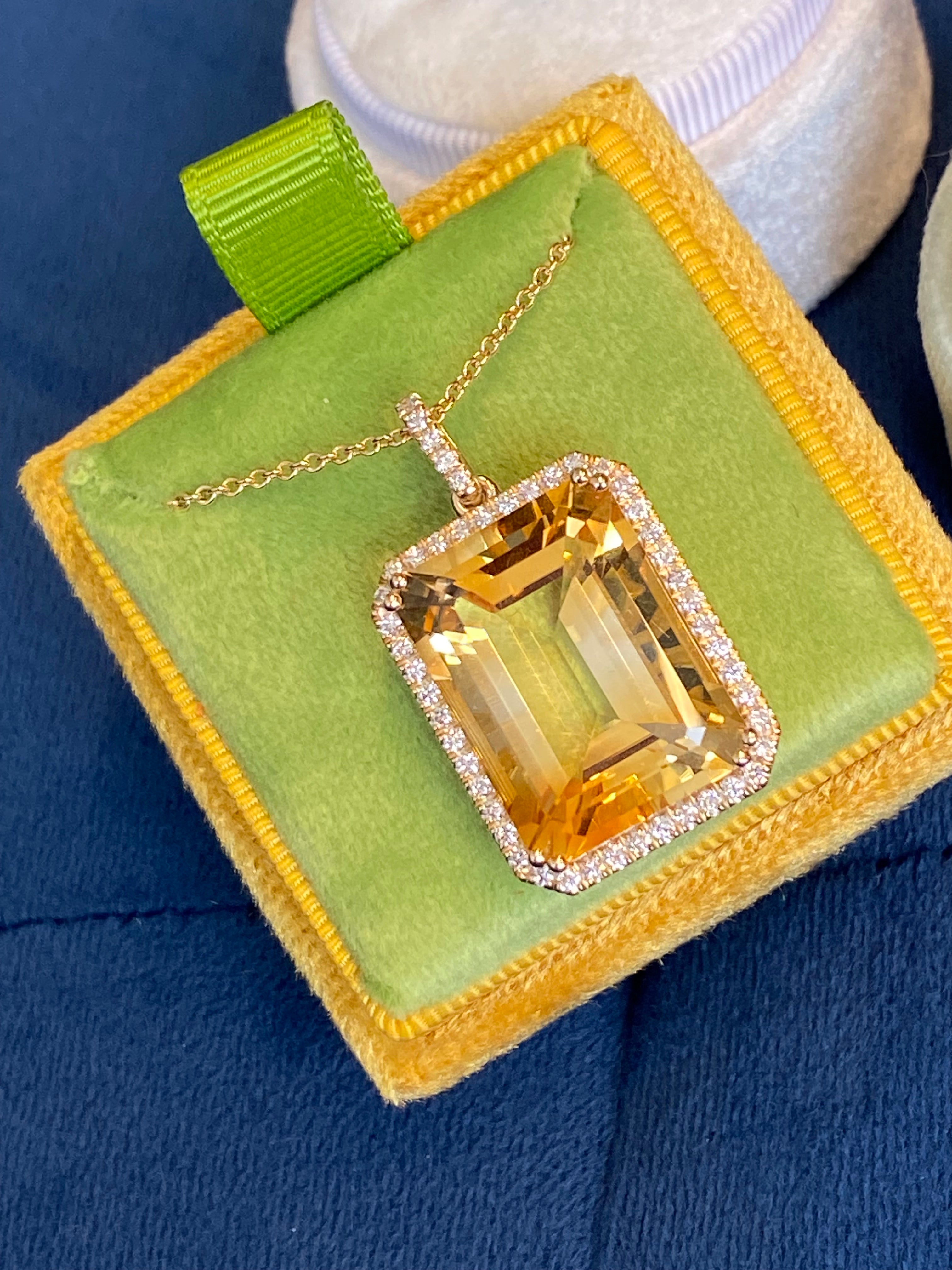 21.85 Carat Citrine and Natural Diamond Pendant Necklace in 9ct Yellow Gold