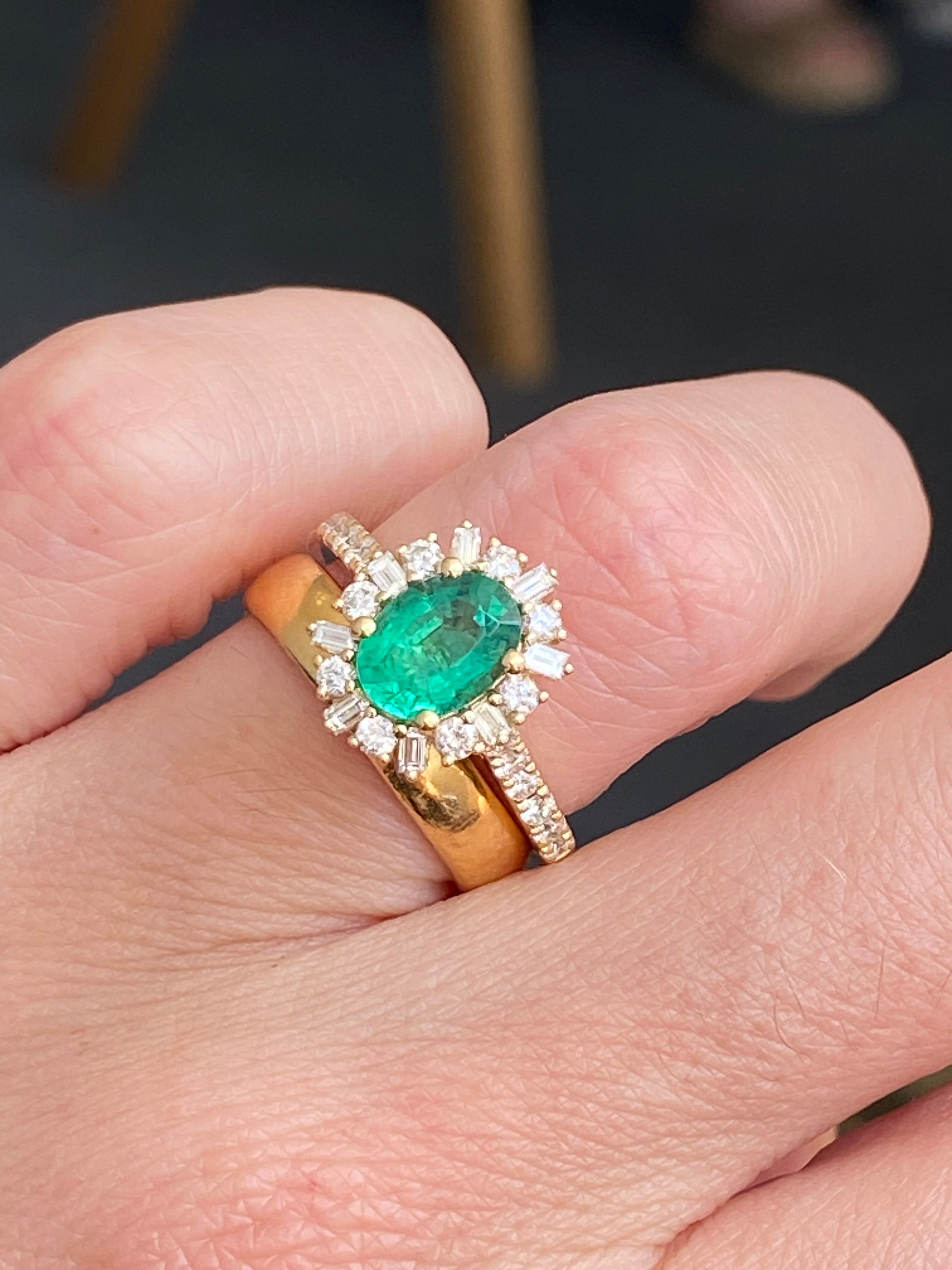 1.76 CTW Oval Cut Emerald and Natural Diamond Ring in 18ct Yellow Gold