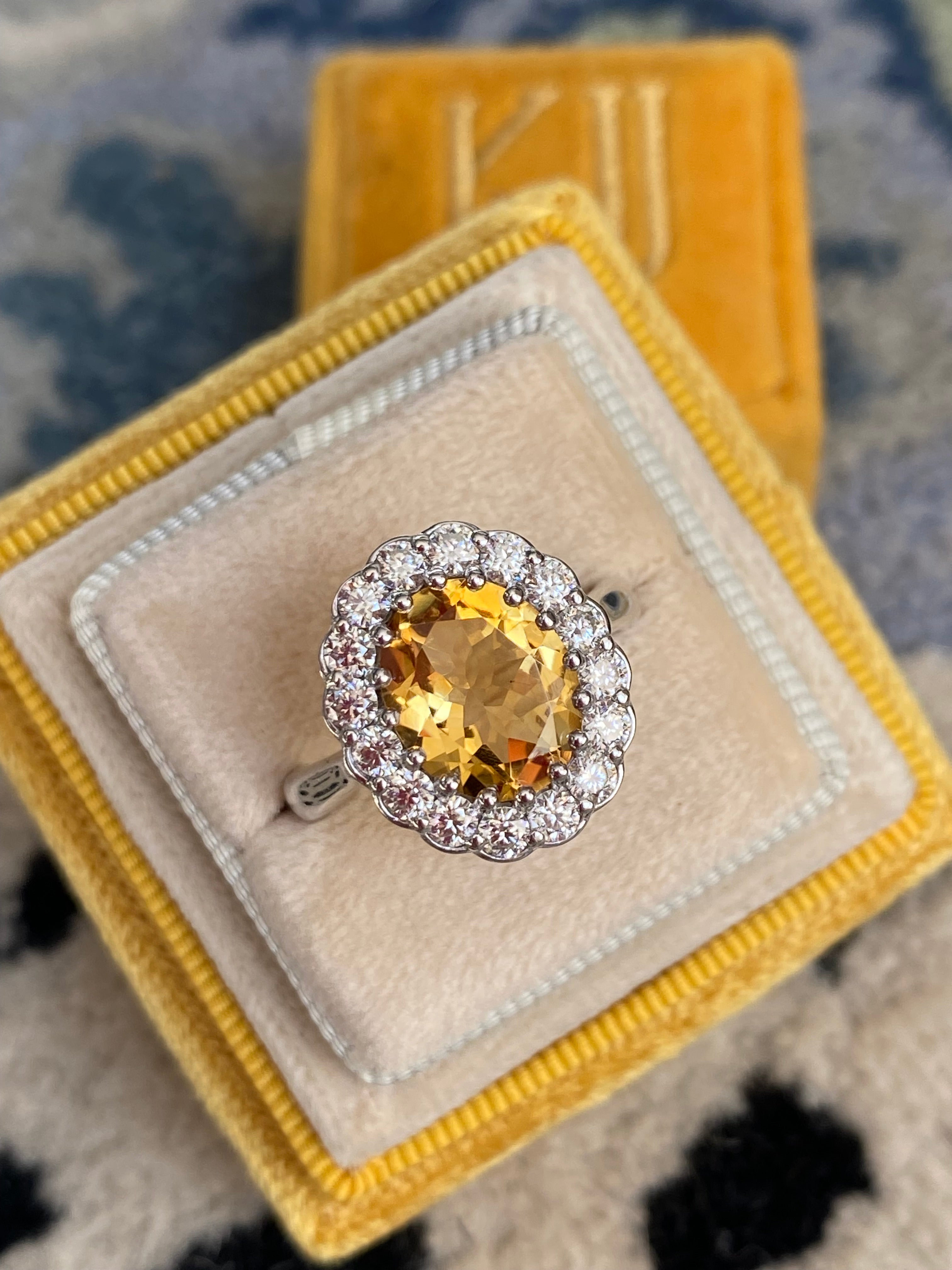5.50 CTW Oval Cut Citrine and Moissanite Halo Cocktail Ring