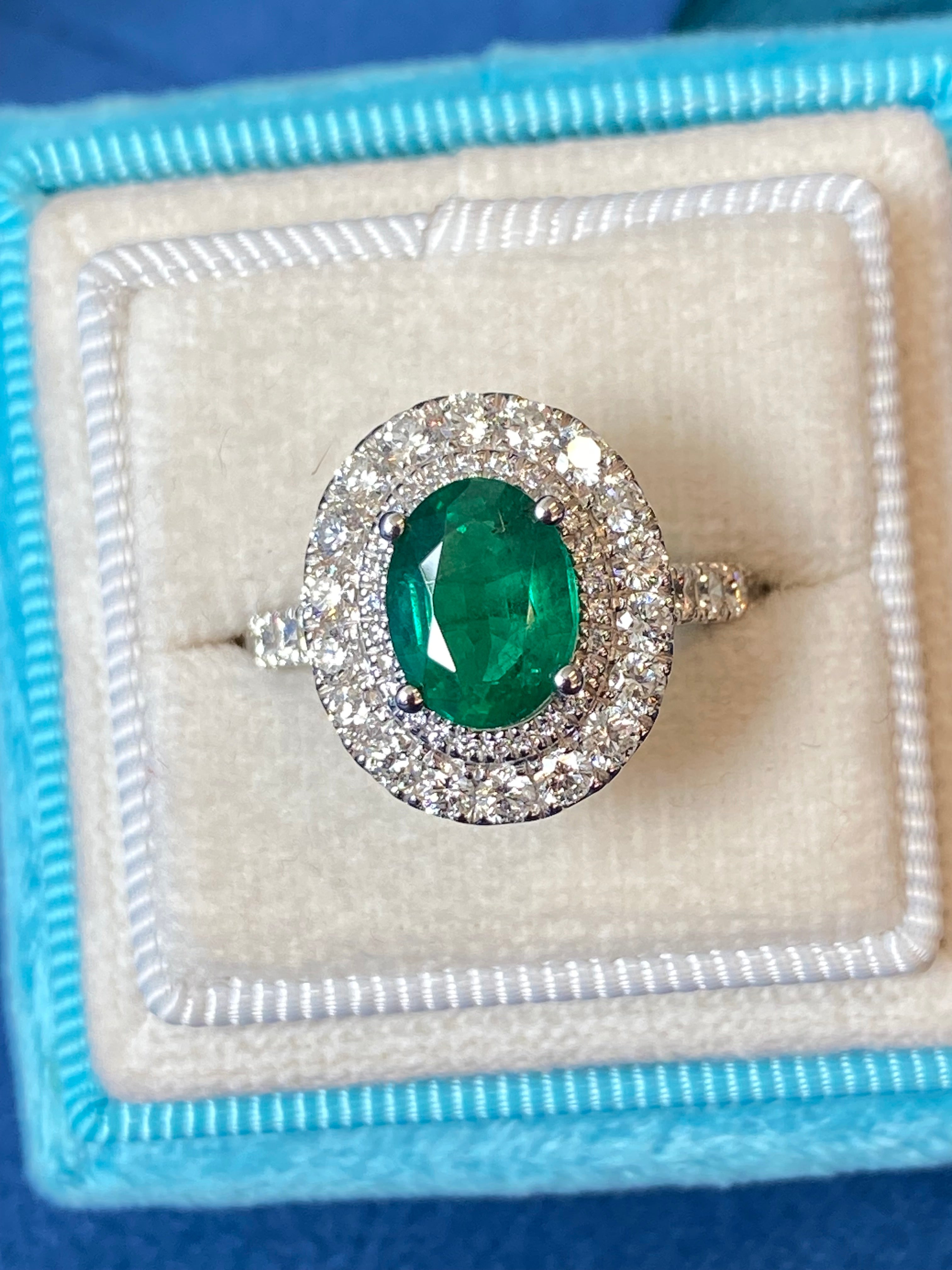 3.11 CTW Emerald and Natural Diamond Double Halo Ring in Platinum