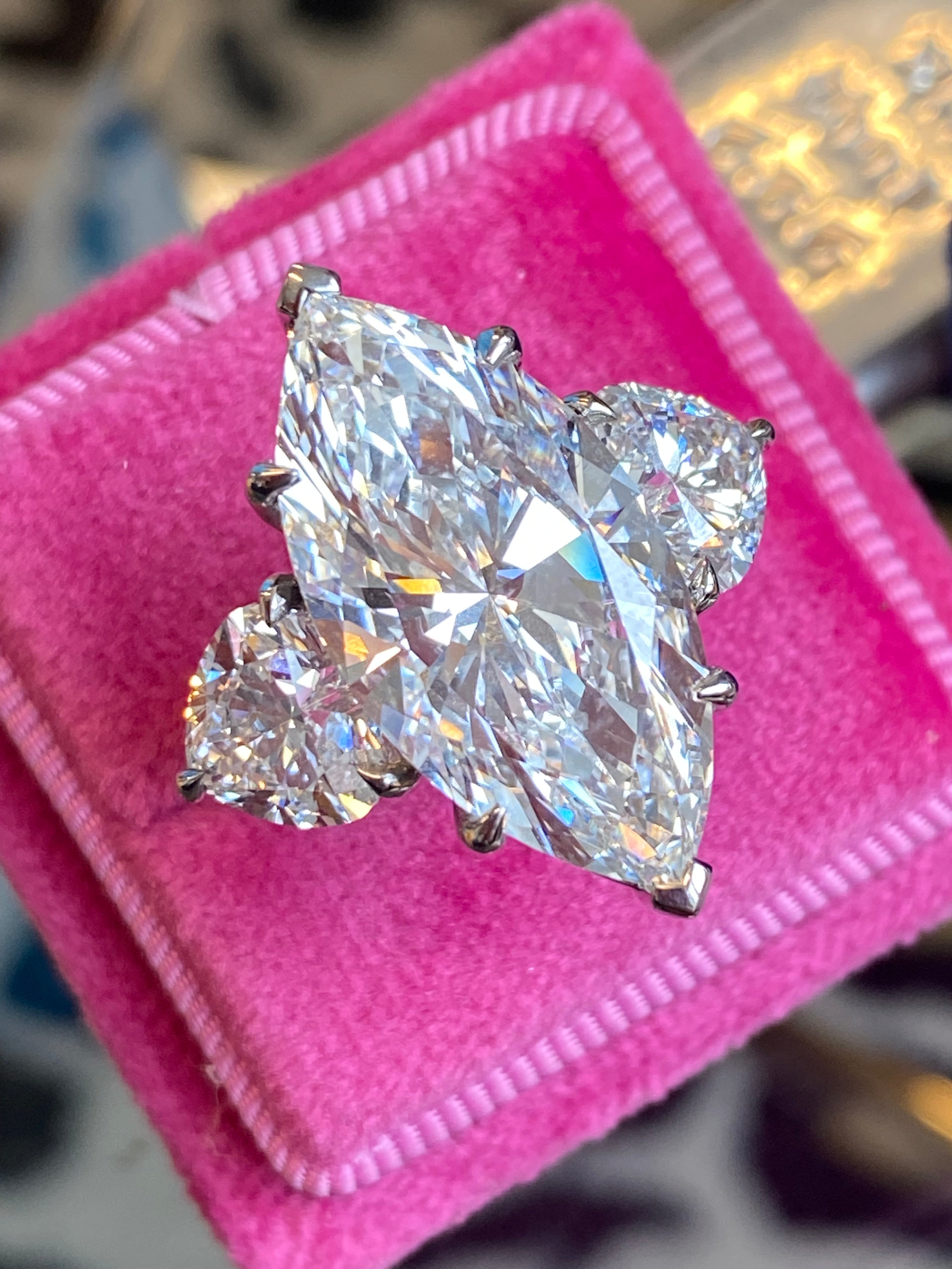 10.00 Carat Marquise Cut + 3.00CTW Heart Cut Lab Diamond Engagement Ring in Platinum