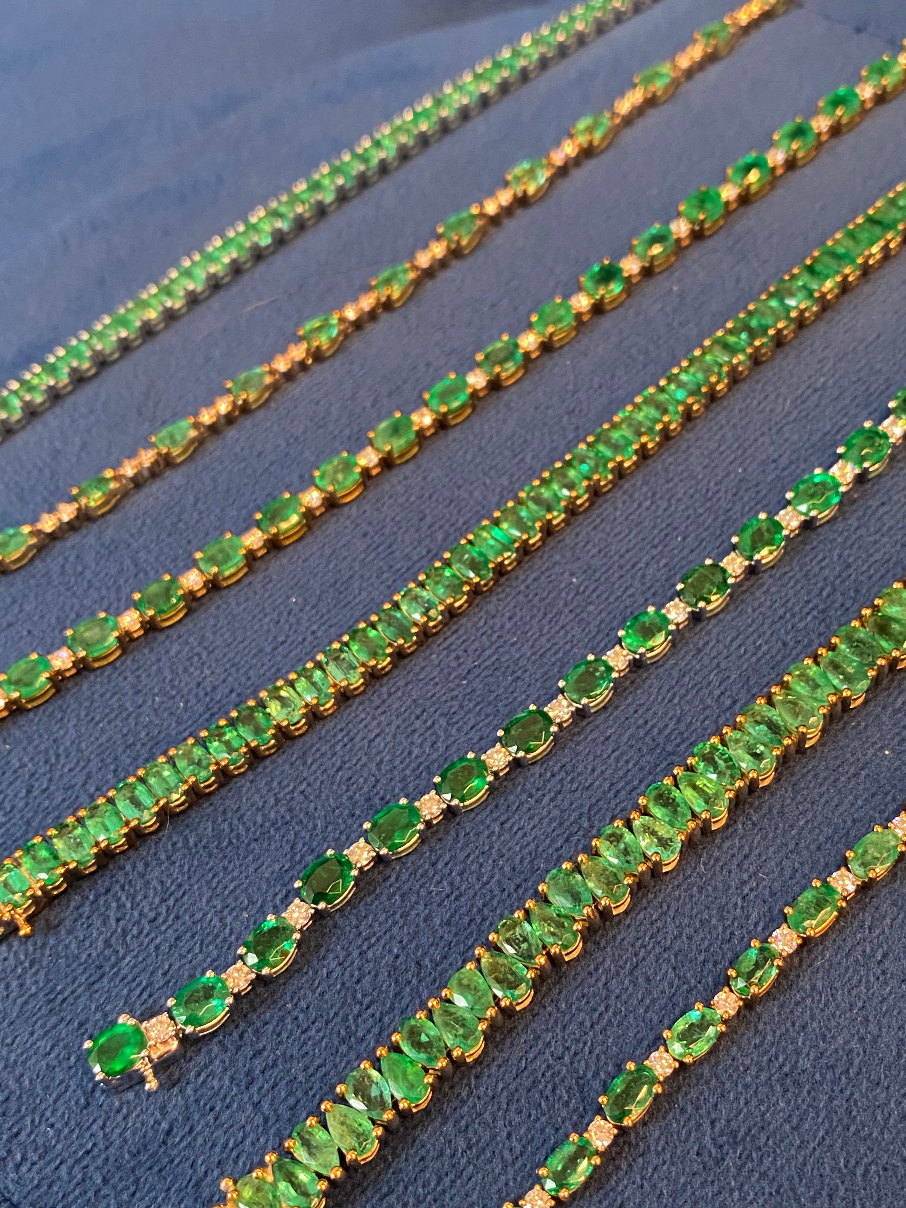 4.22 CTW Emerald and Natural Diamond Line Tennis Bracelet in 9ct Yellow Gold