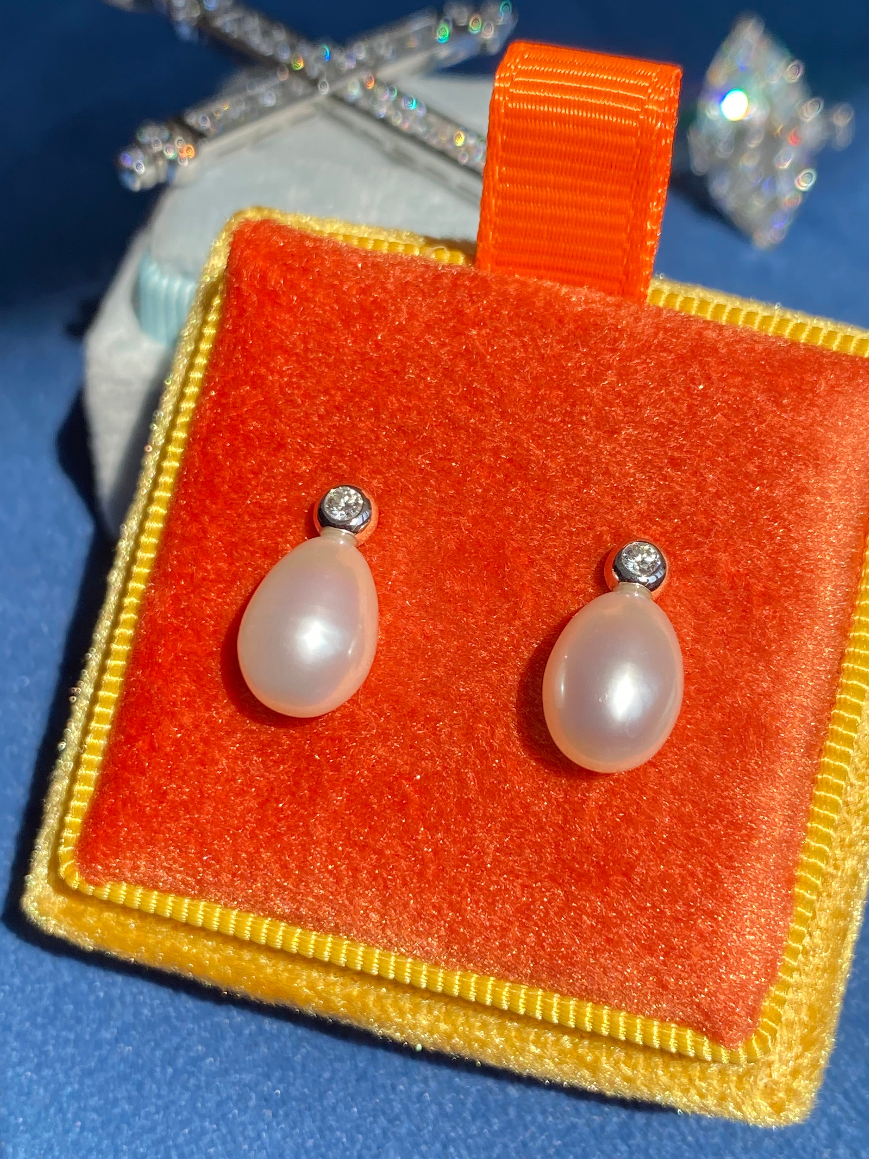 9.20 CTW Oval Pearl and Diamond Stud Earrings in 18ct White Gold