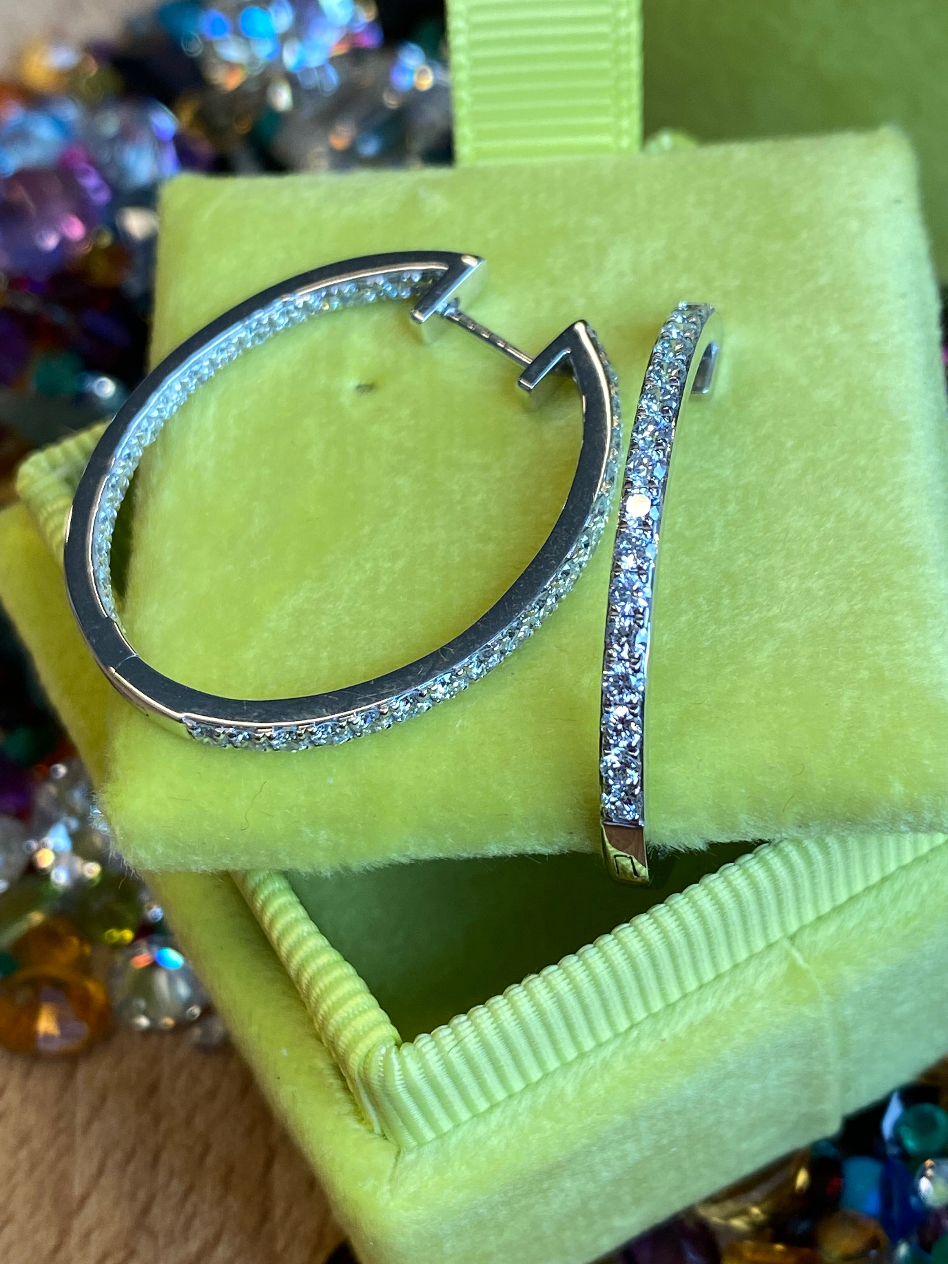 1.54 CTW Natural Diamond Hoop Earrings in 18ct White Gold