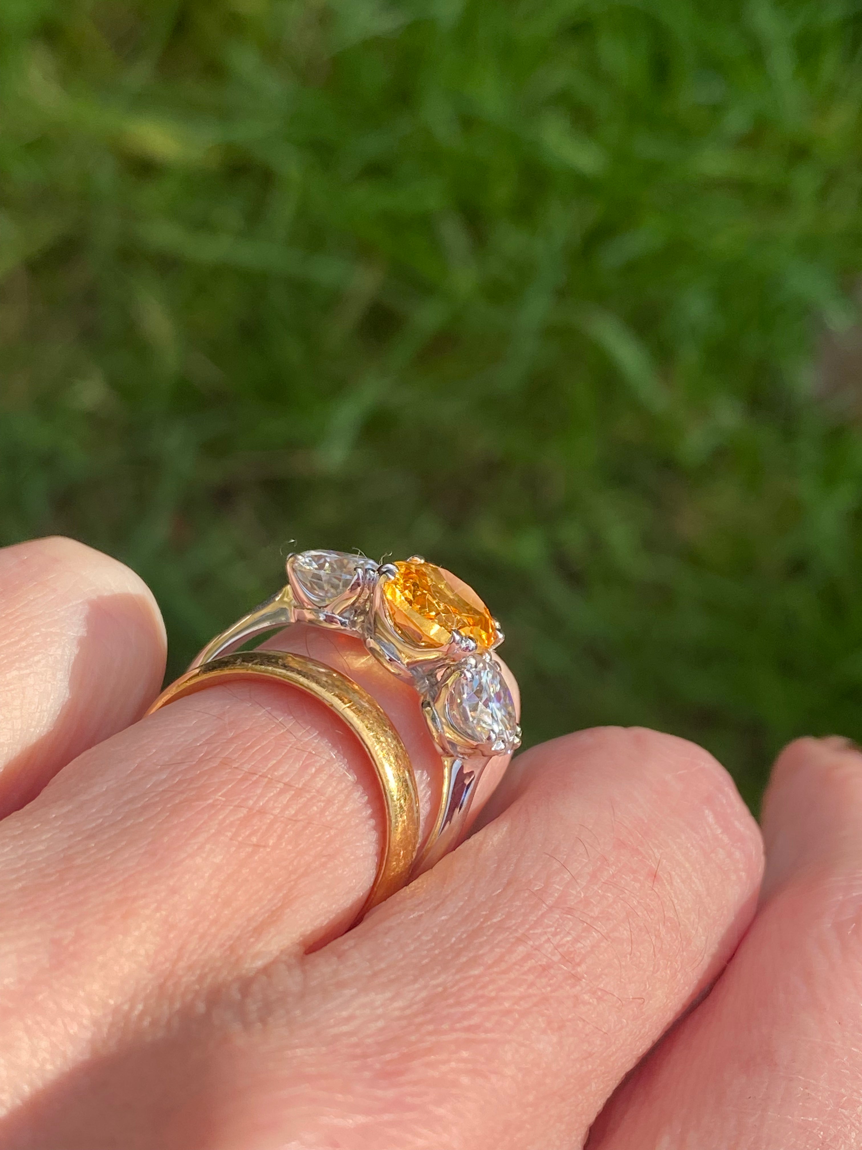 2.57 Carat Citrine and 1.84 Carat Moissanite Three Stone Ring in Sterling Silver
