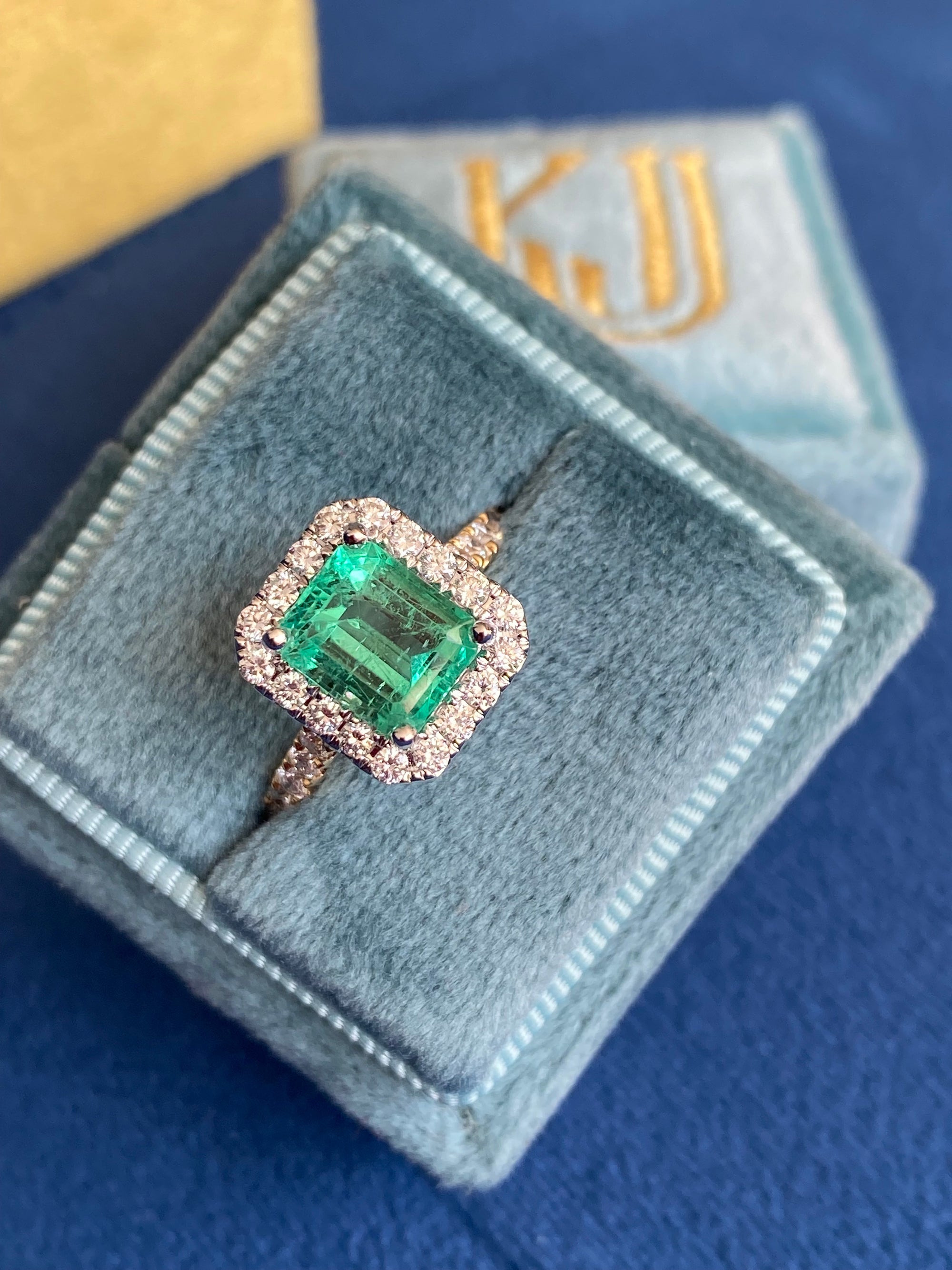 1.64 Carat Colombian Emerald and Natural Diamond Ring in 18ct White and Yellow Gold