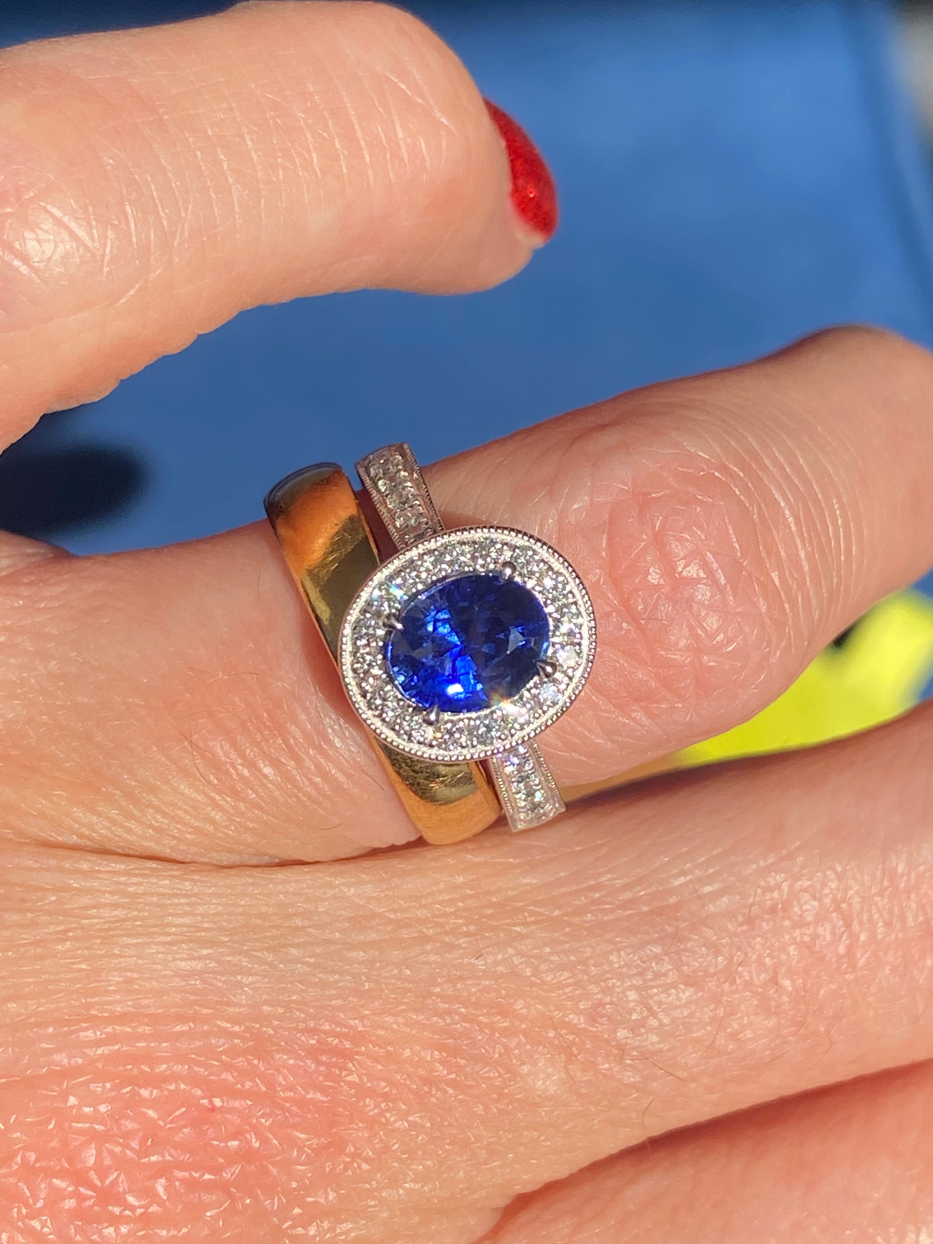 2.14 CTW Blue Ceylon Sapphire and Natural Diamond Halo Ring in Platinum