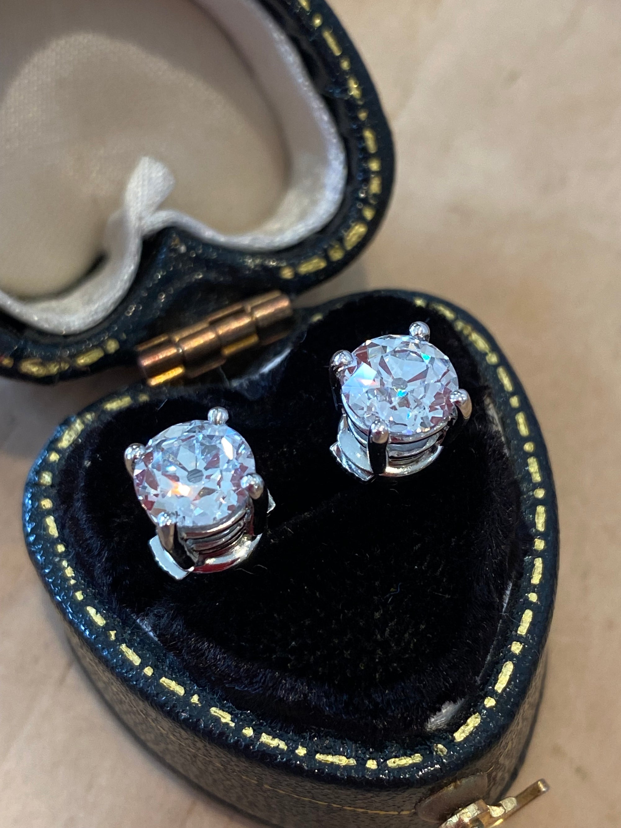 Heritage 2.00 CTW + Old Cut Lab Grown Diamond Solitaire Stud Earrings, at Least F Colour / VS Clarity