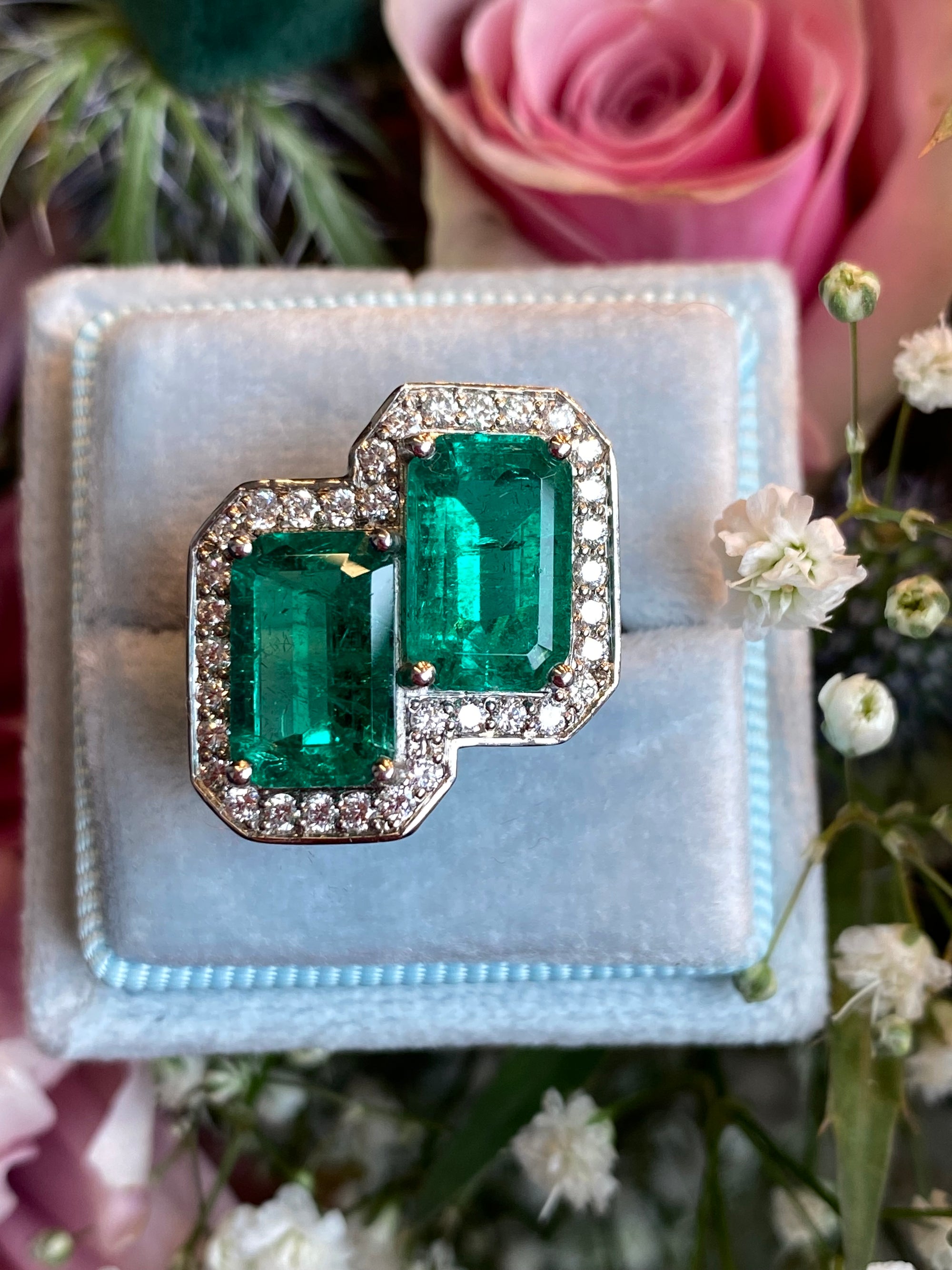 5.37 CTW Colombian Emerald and Natural Diamond Ring in Platinum