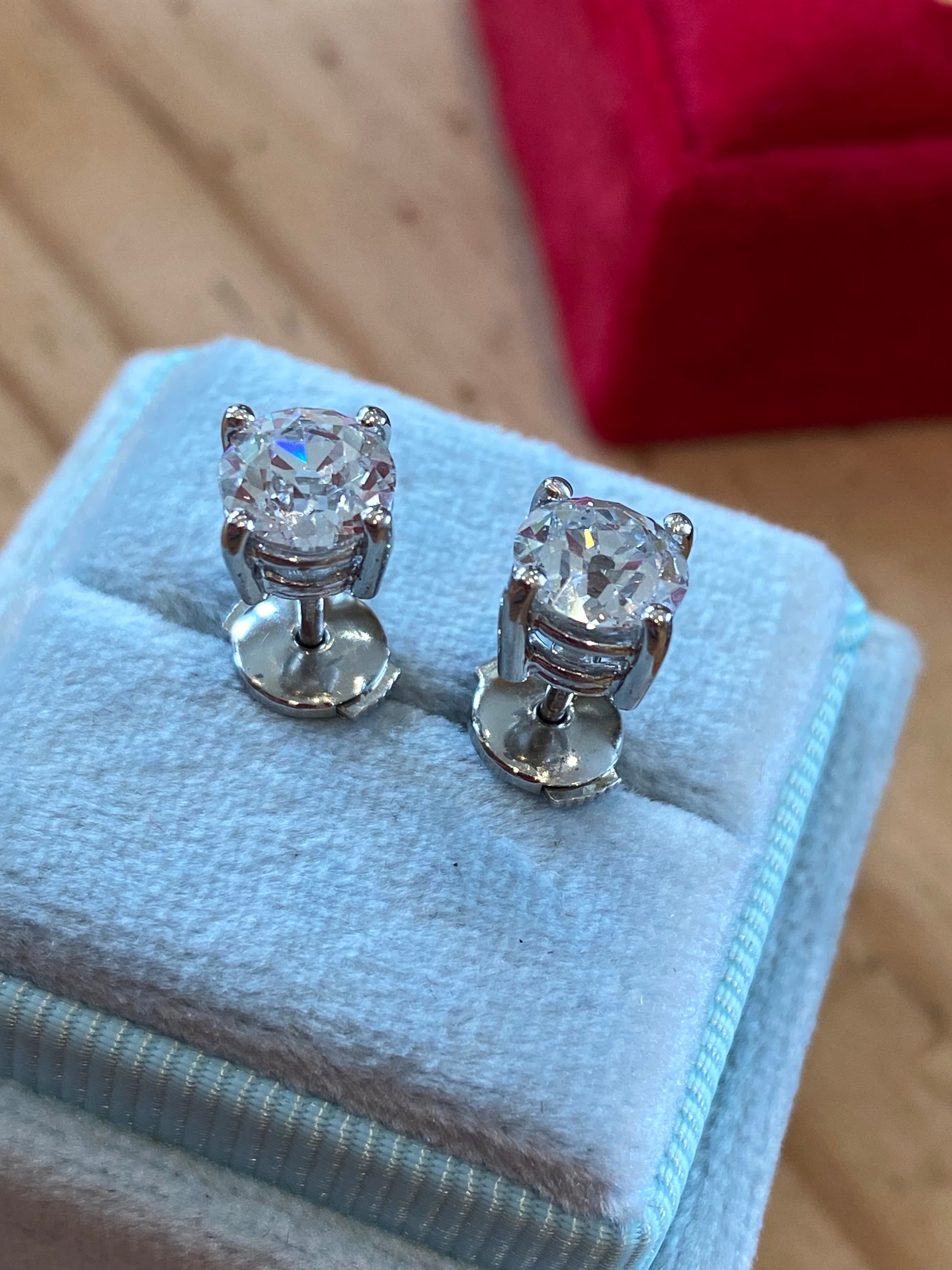 Heritage 2.00 CTW + Old Cut Lab Grown Diamond Solitaire Stud Earrings, at Least F Colour / VS Clarity