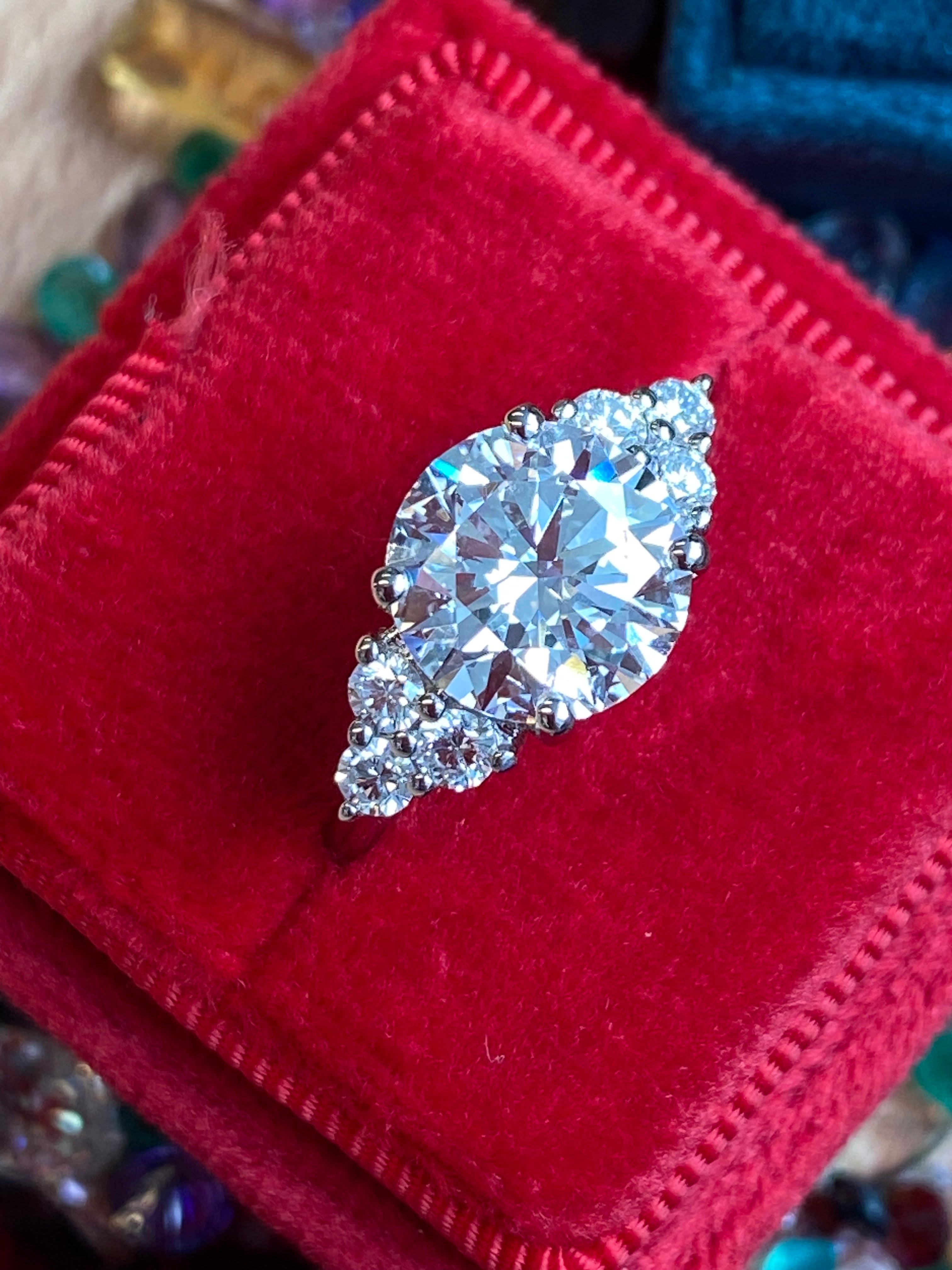 3.39 Carat Round Brilliant Cut D Colour VS1 Lab Diamond Trefoil Three Stone Ring in Platinum