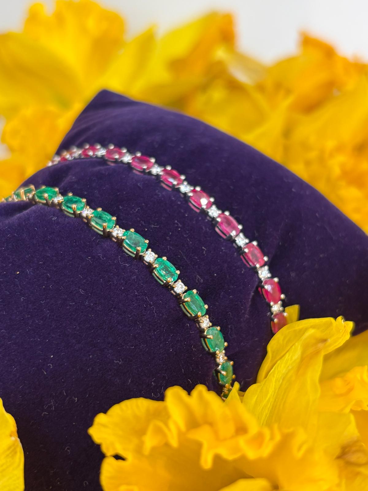 7.89 CTW Ruby and Natural Diamond Line Tennis Bracelet in 9ct White Gold