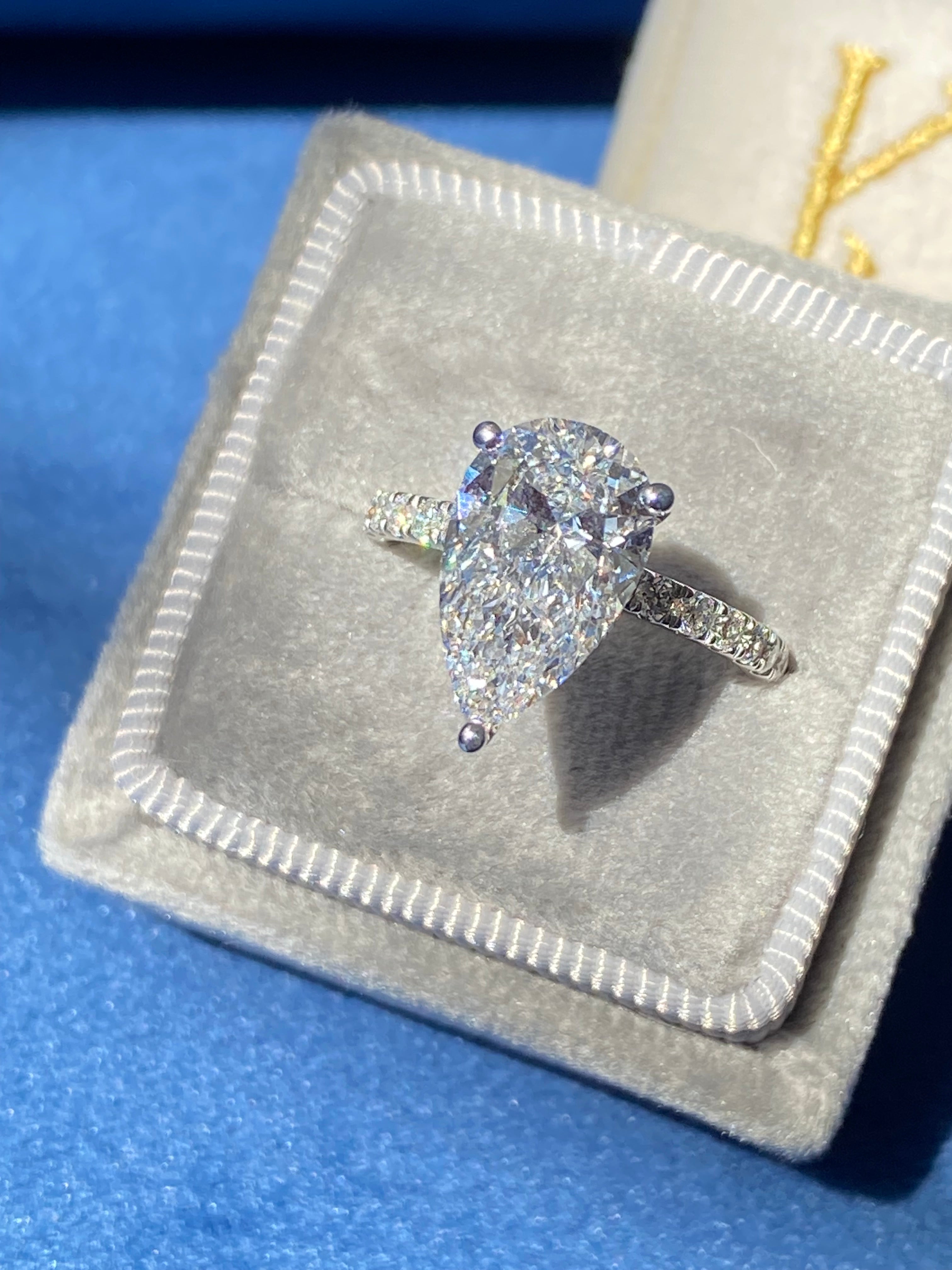 3.01 Carat Pear Cut D Colour Lab Diamond Solitaire Engagement Ring in Platinum