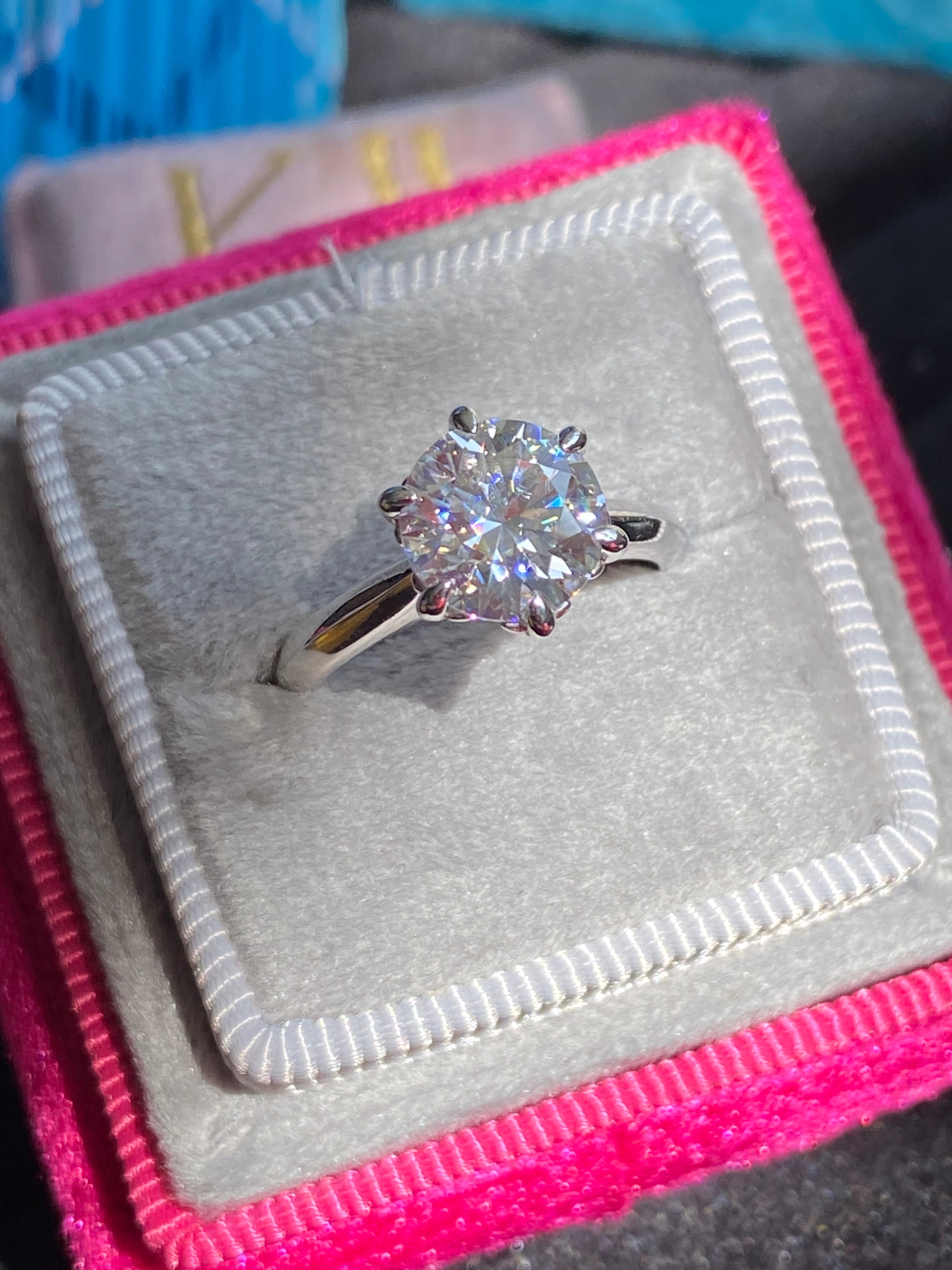 2.00 Carat Knife Edge Round Brilliant Moissanite Solitaire Ring