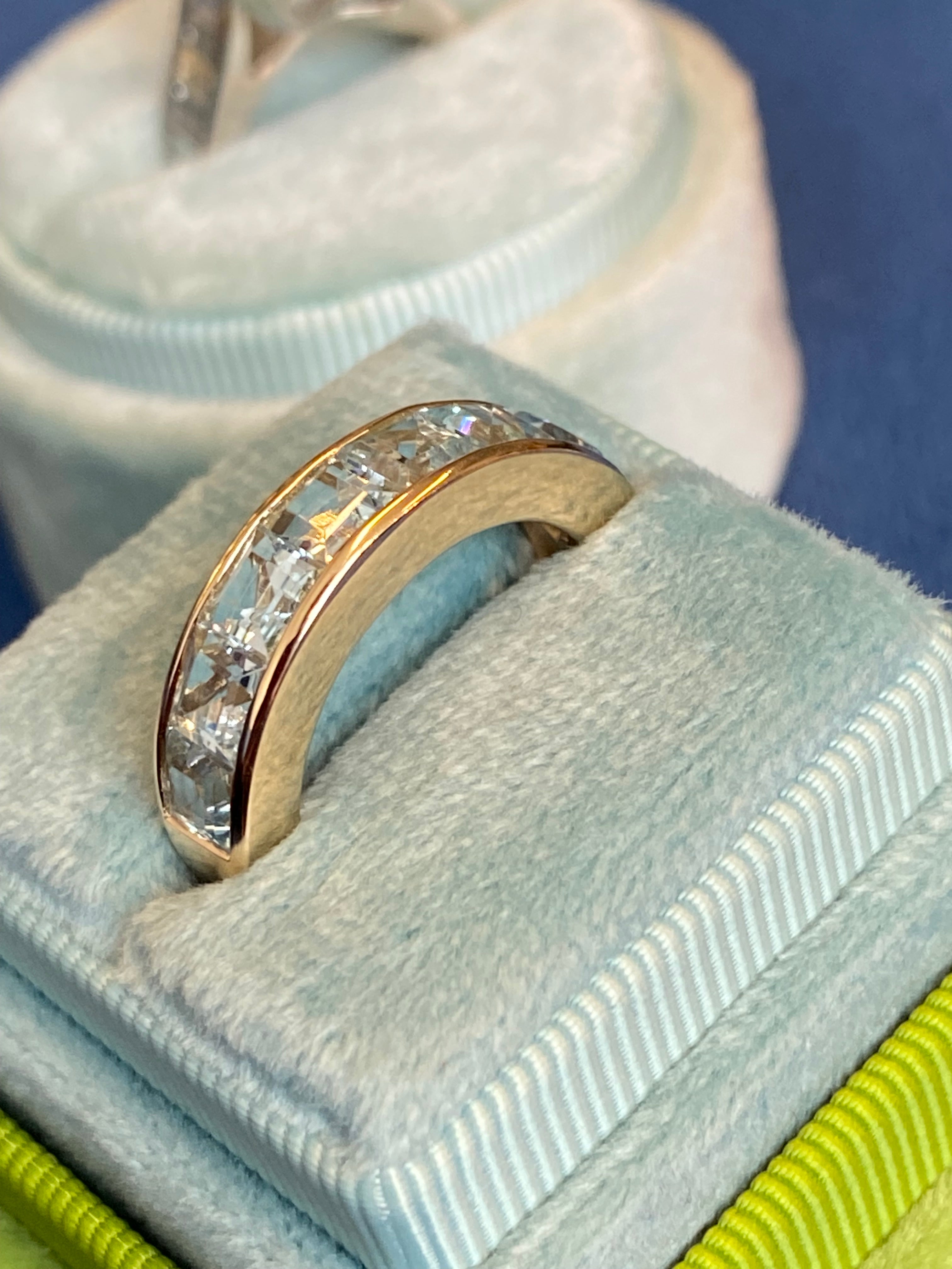 Stunning 2.33 CTW Aquamarine Eternity Ring in 9ct Yellow Gold